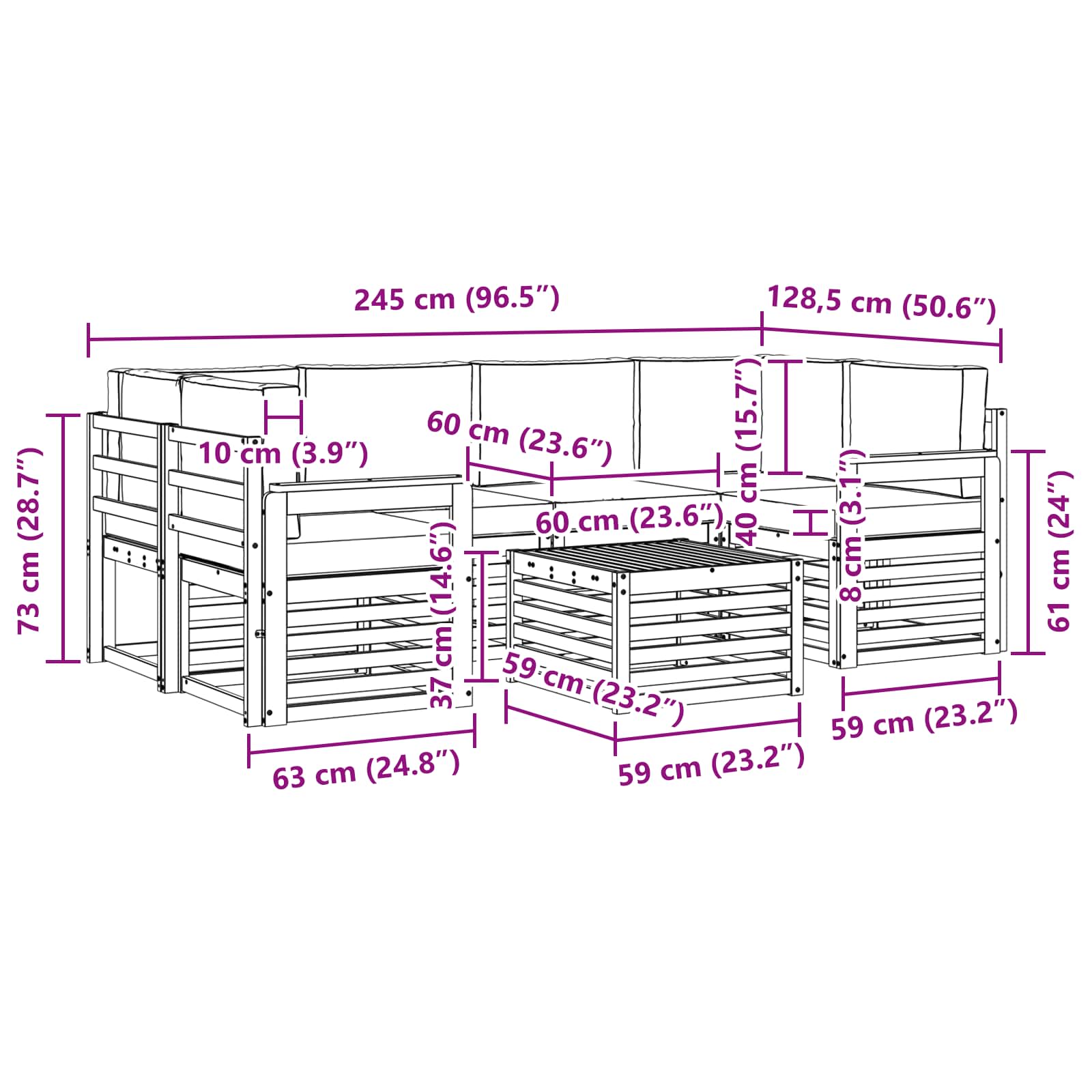 Set vanjskih sofa 7 pcs Prirodna i krem Čvrsto drvo akacije