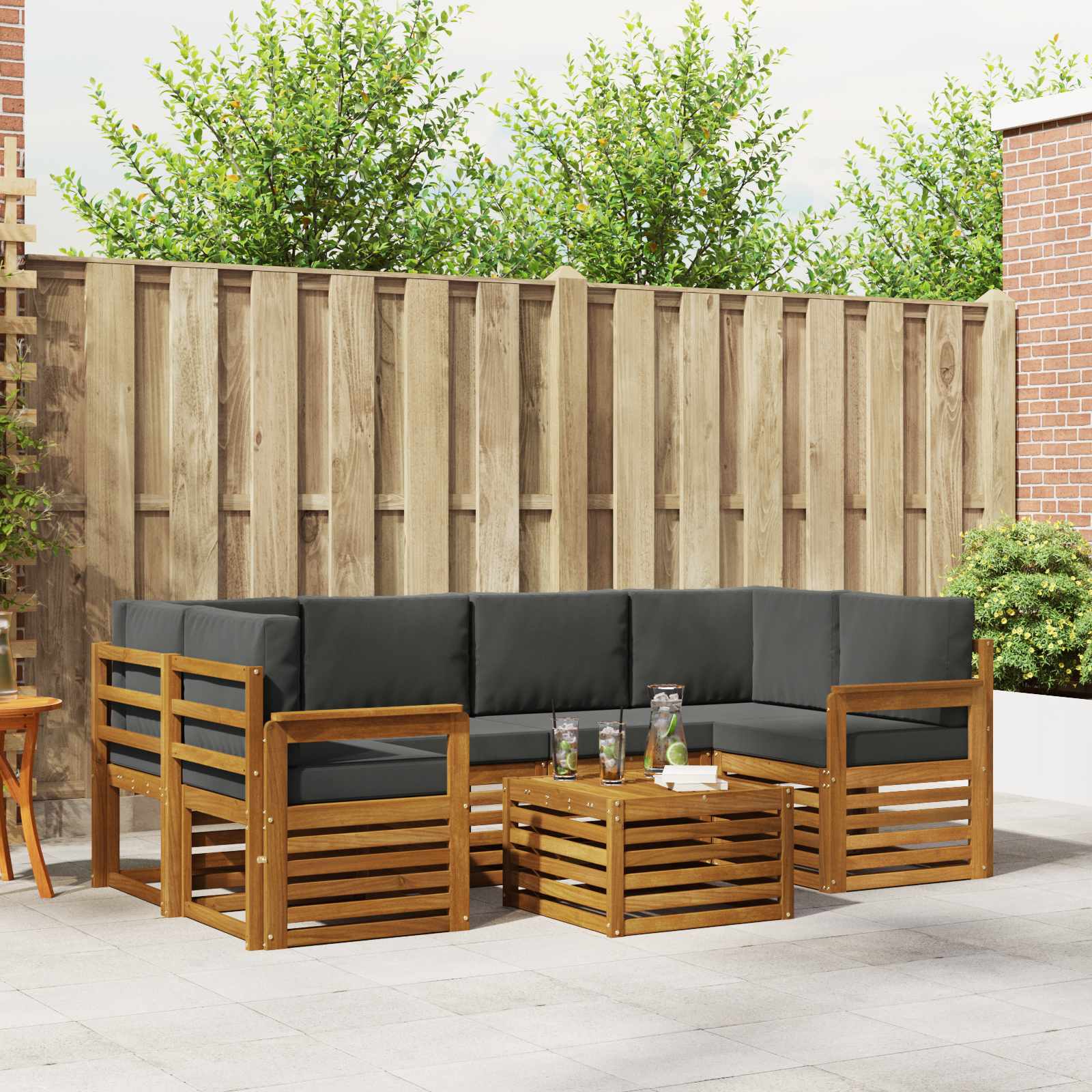 Set vanjskih sofa 7 pcs Prirodna i antracit Čvrsto drvo akacije