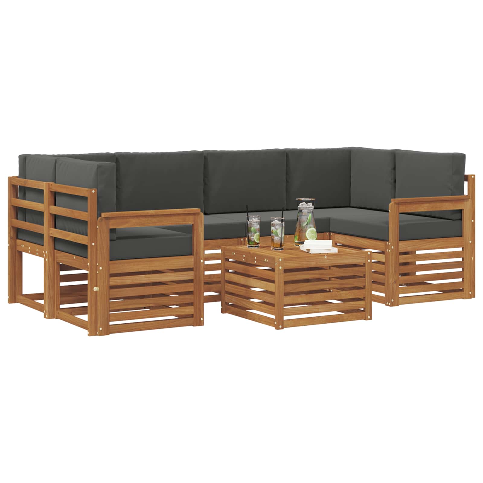 Set vanjskih sofa 7 pcs Prirodna i antracit Čvrsto drvo akacije