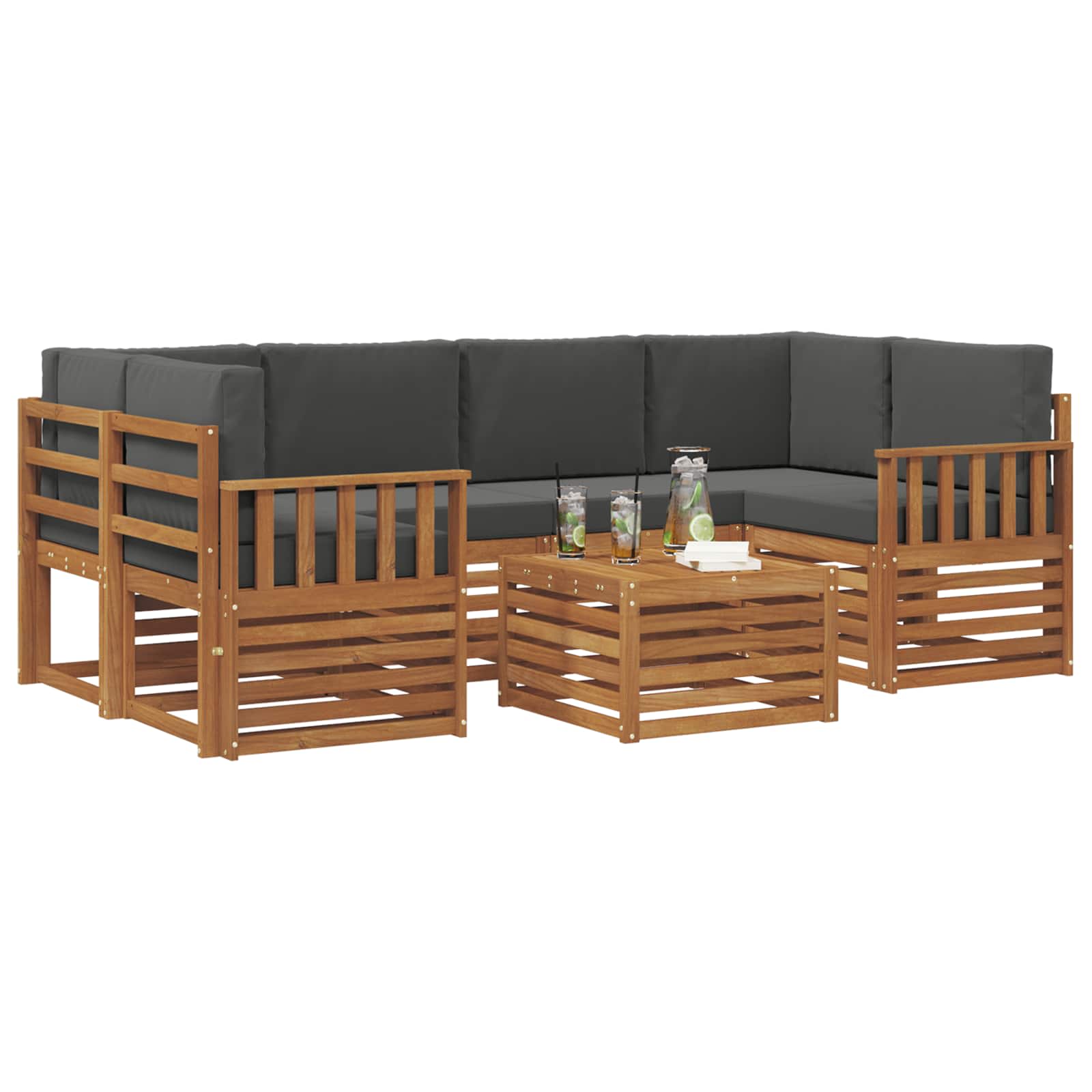 Set vanjskih sofa 7 pcs Prirodna i antracit Čvrsto drvo akacije
