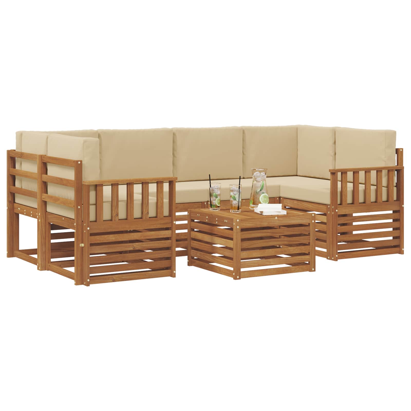 Set vanjskih sofa 7 pcs Prirodna i bež Čvrsto drvo akacije