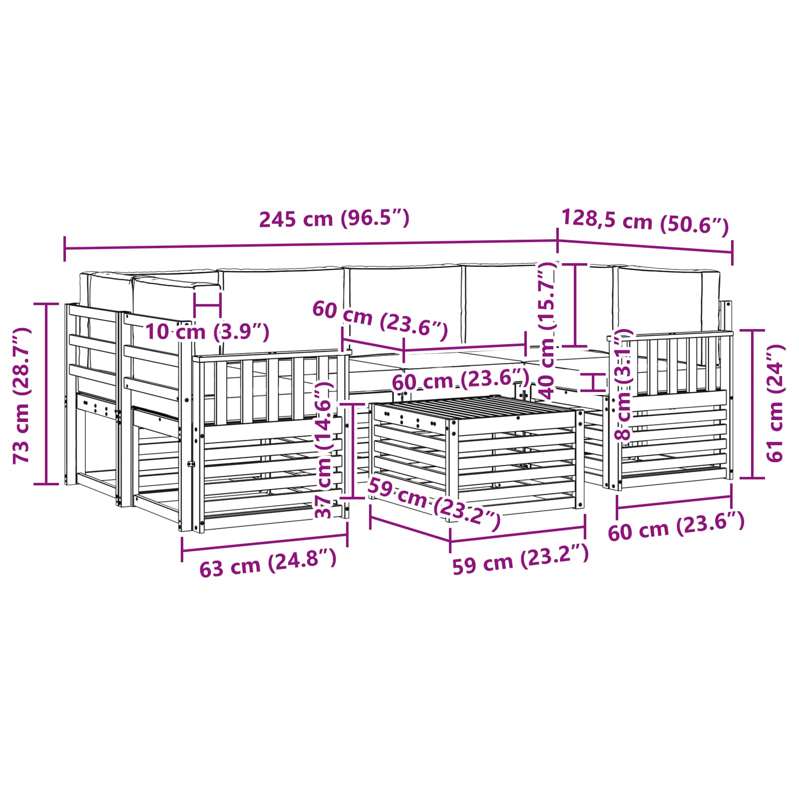 Set vanjskih sofa 7 pcs Prirodna i bež Čvrsto drvo akacije