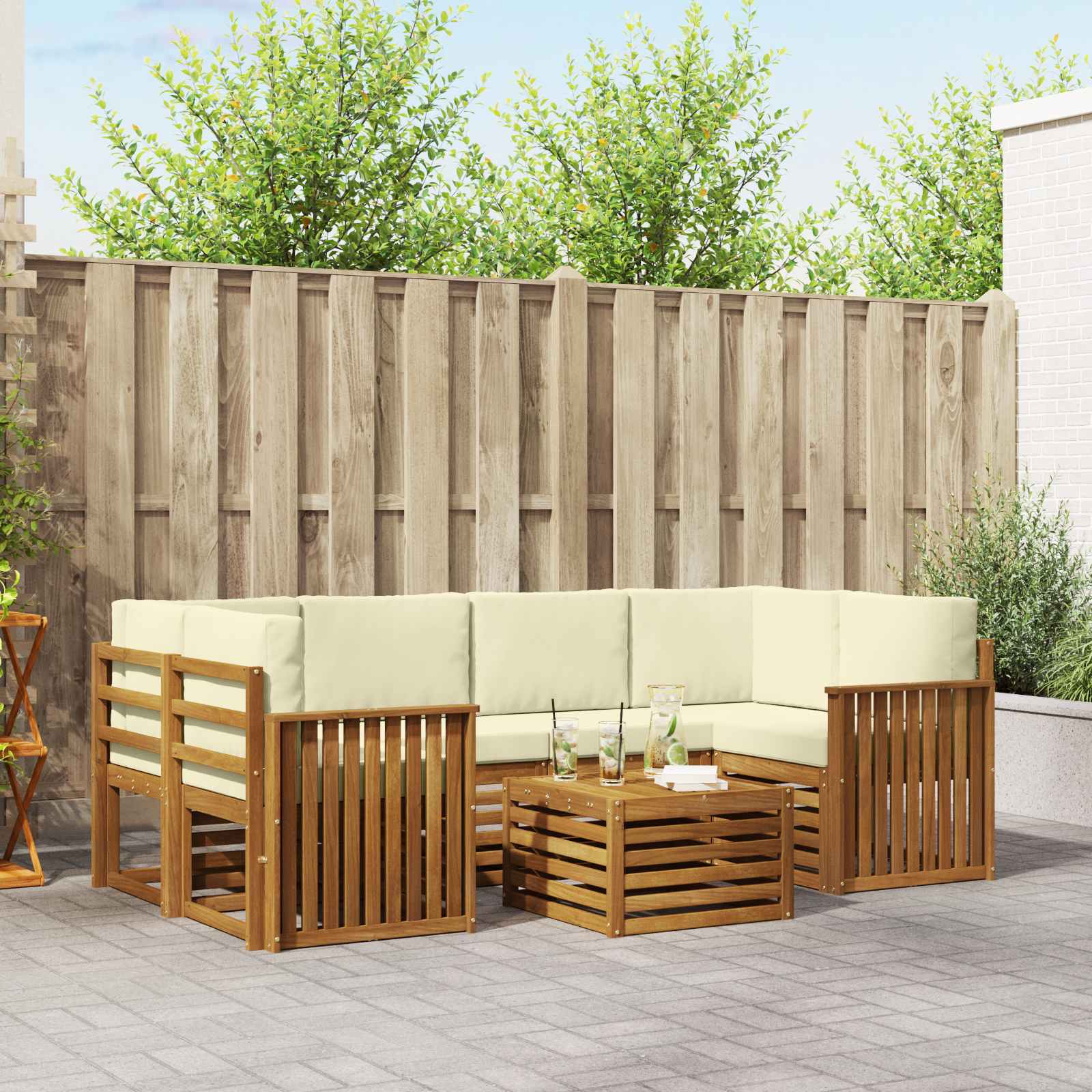 Set vanjskih sofa 7 pcs Prirodna i krem Čvrsto drvo akacije