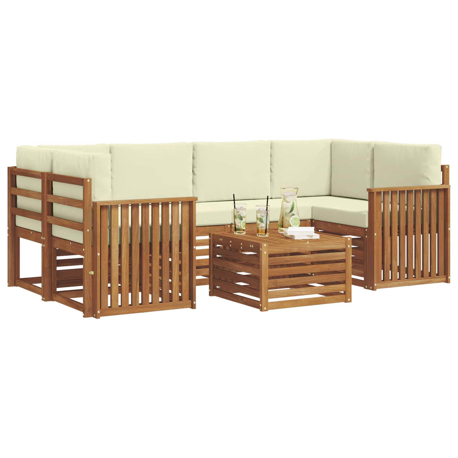 Set vanjskih sofa 7 pcs Prirodna i krem Čvrsto drvo akacije