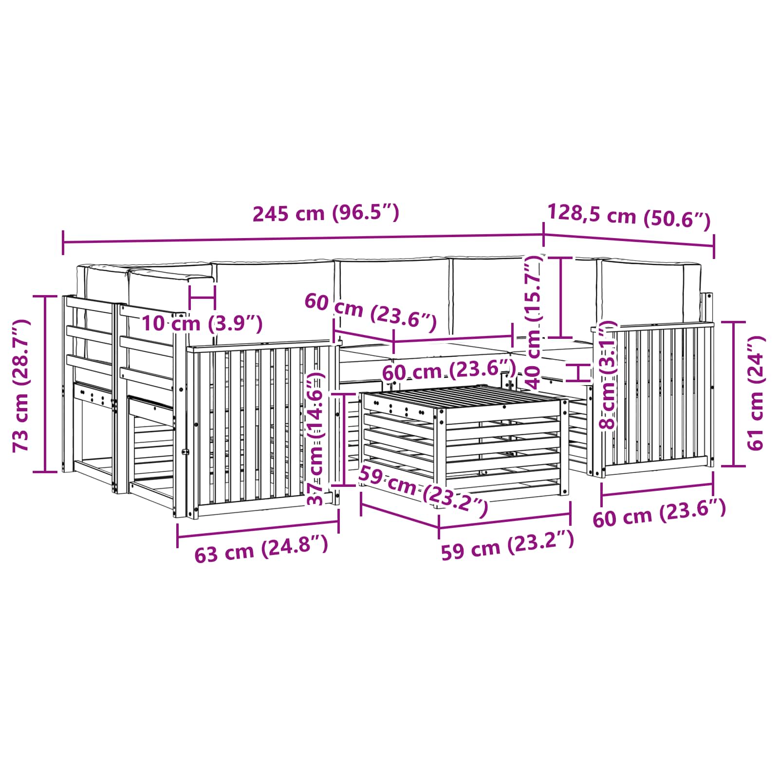 Set vanjskih sofa 7 pcs Prirodna i krem Čvrsto drvo akacije