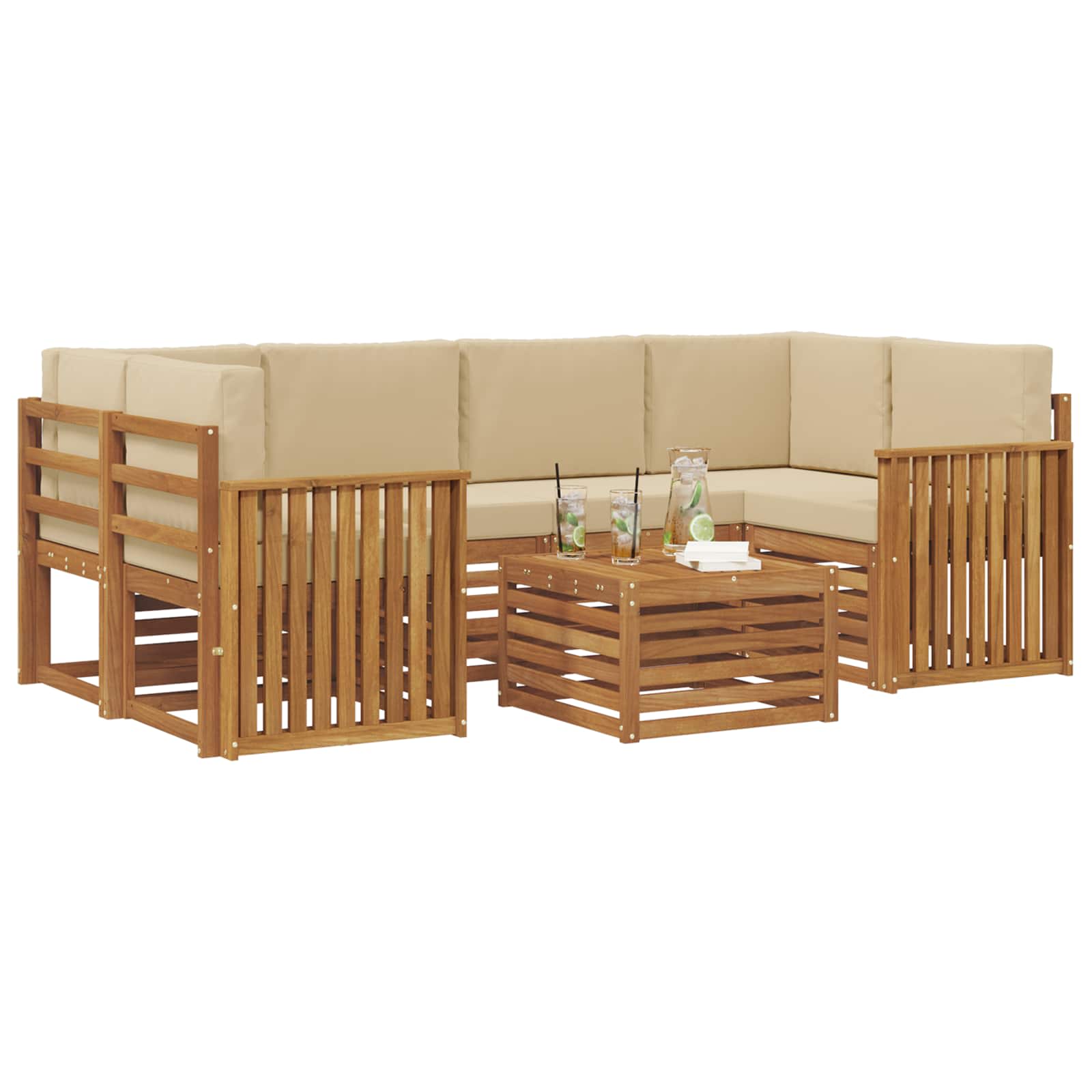 Set vanjskih sofa 7 pcs Prirodna i bež Čvrsto drvo akacije