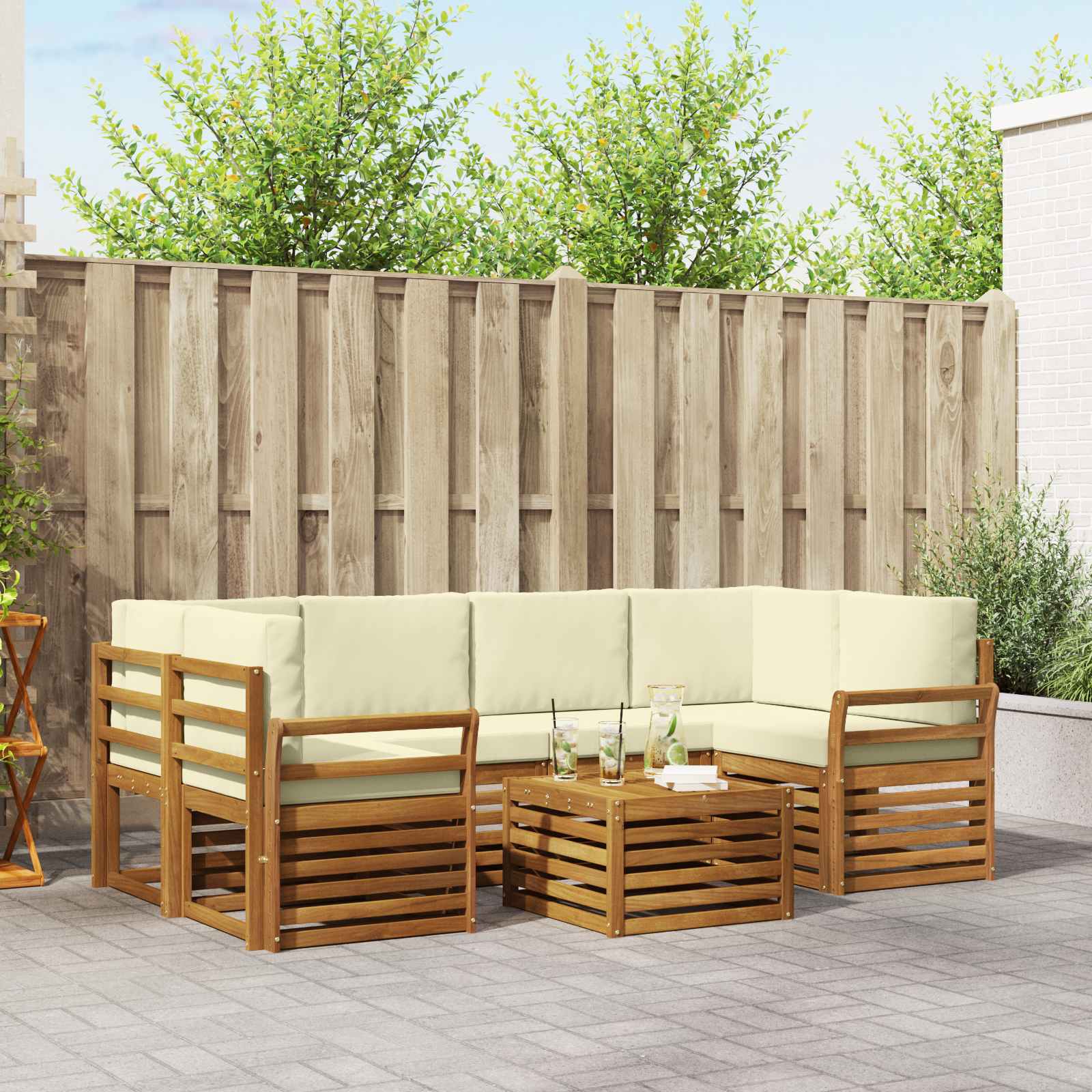 Set vanjskih sofa 7 pcs Prirodna i krem Čvrsto drvo akacije
