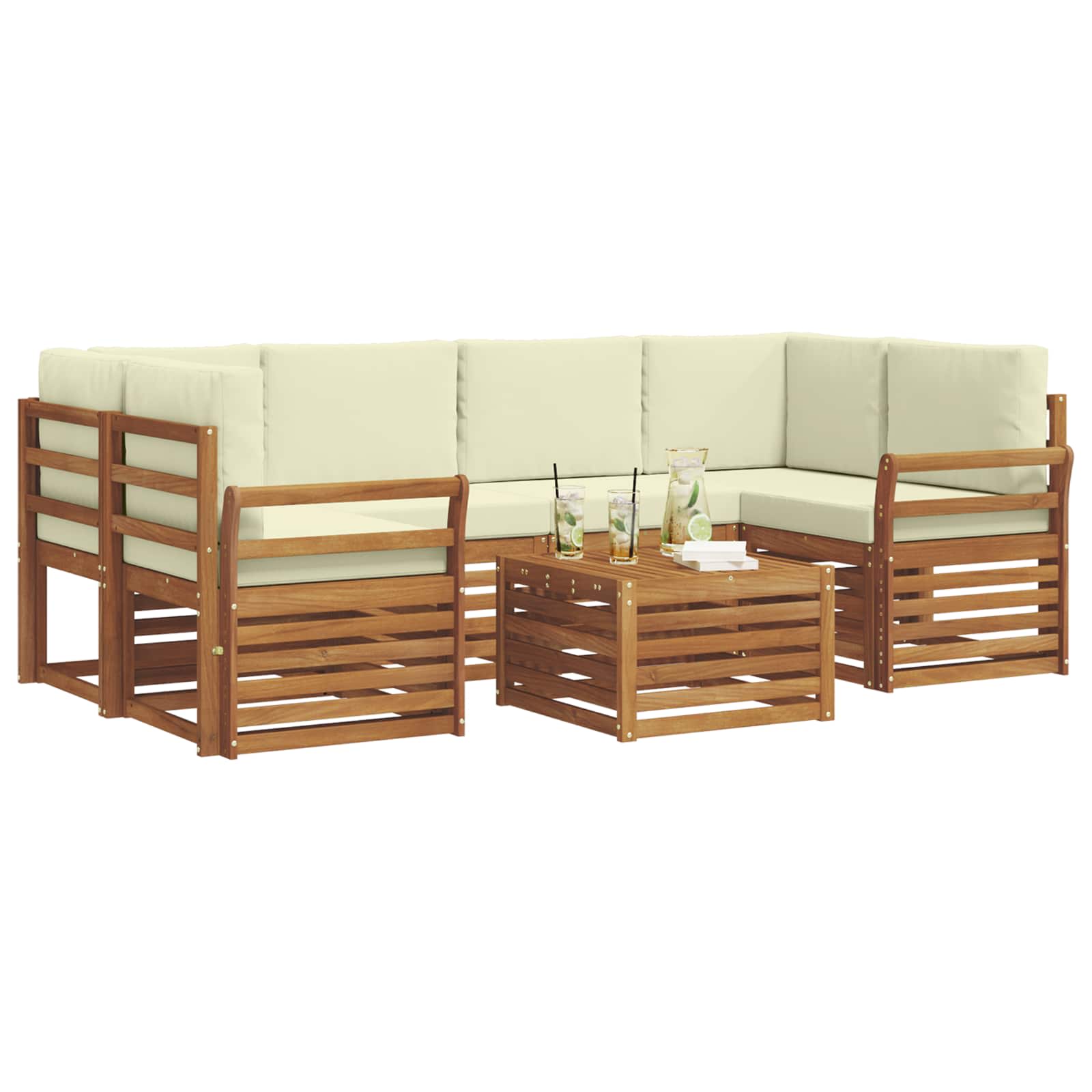 Set vanjskih sofa 7 pcs Prirodna i krem Čvrsto drvo akacije