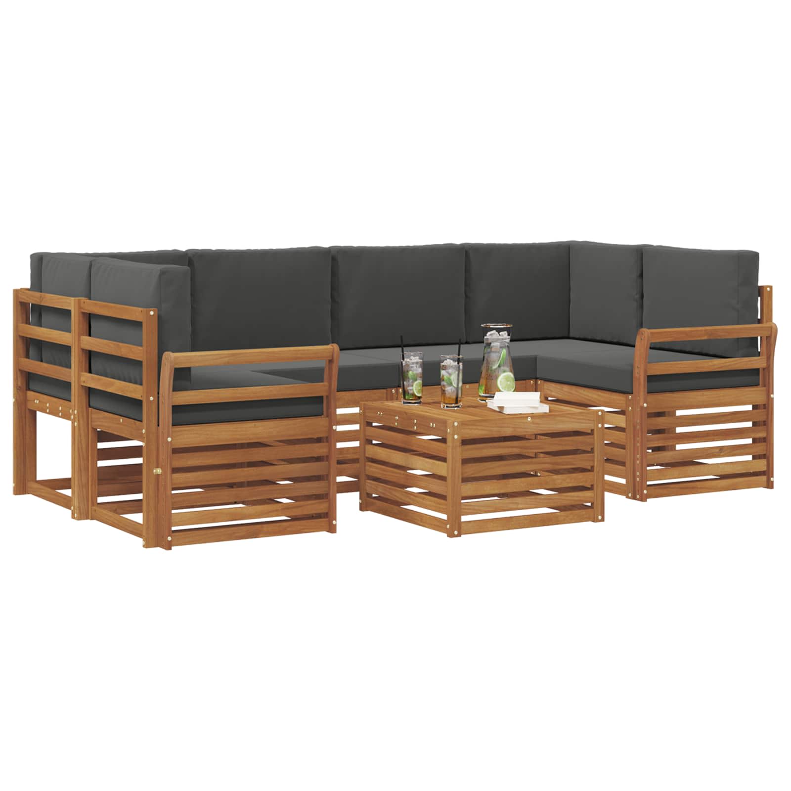Set vanjskih sofa 7 pcs Prirodna i antracit Čvrsto drvo akacije