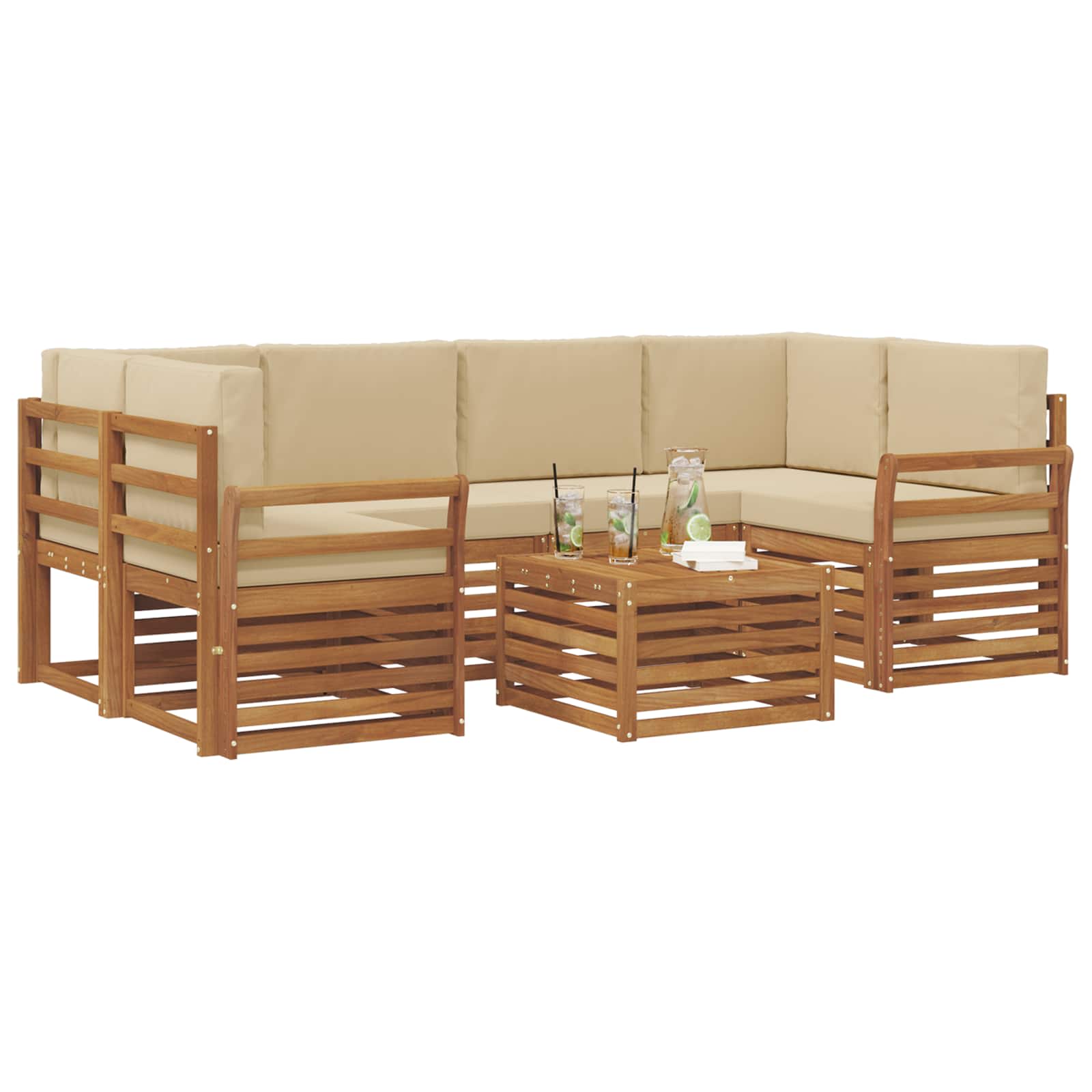 Set vanjskih sofa 7 pcs Prirodna i bež Čvrsto drvo akacije
