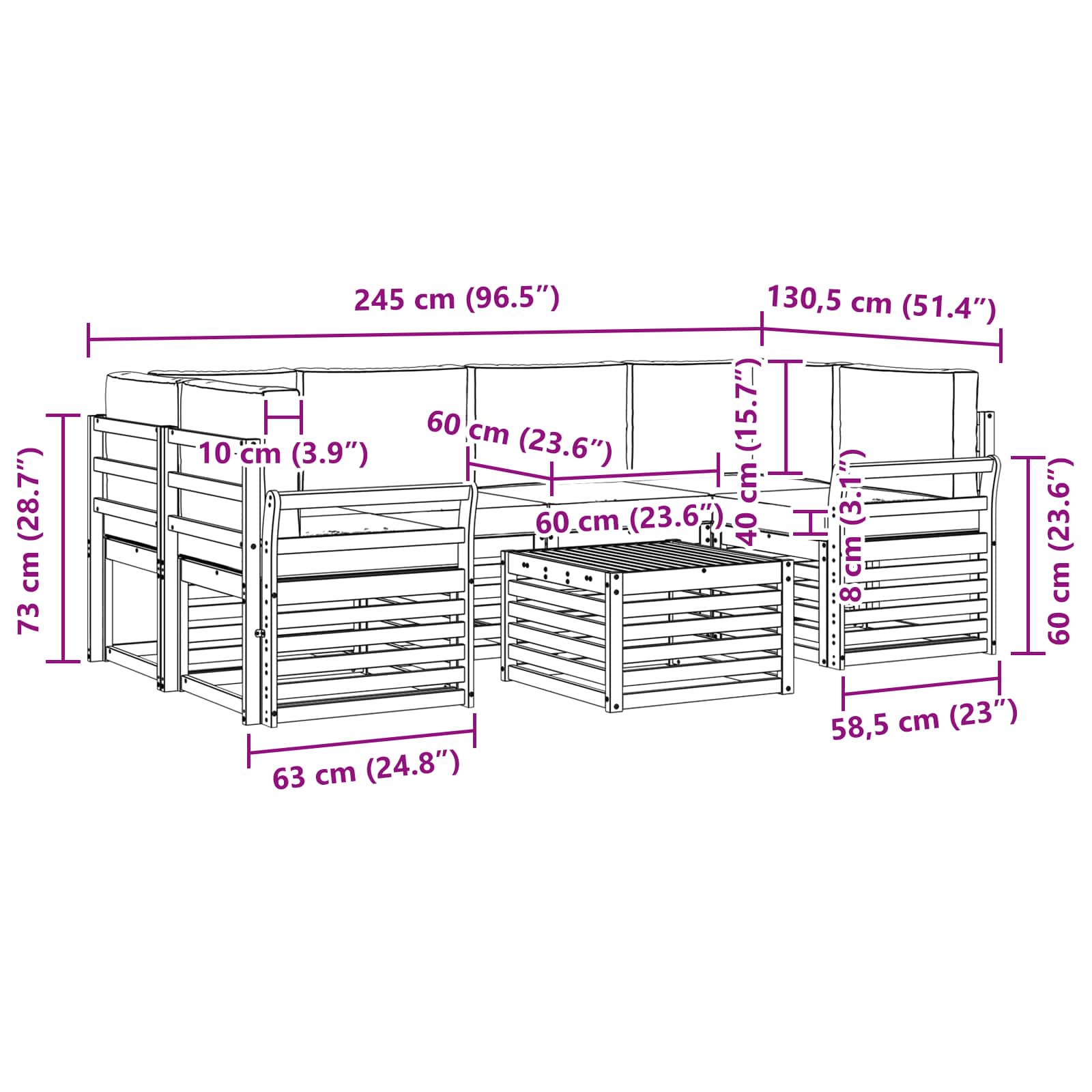 Set vanjskih sofa 7 pcs Prirodna i bež Čvrsto drvo akacije