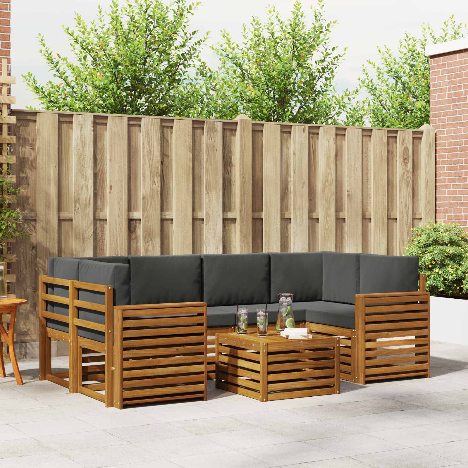 Set vanjskih sofa 7 pcs Prirodna i antracit Čvrsto drvo akacije