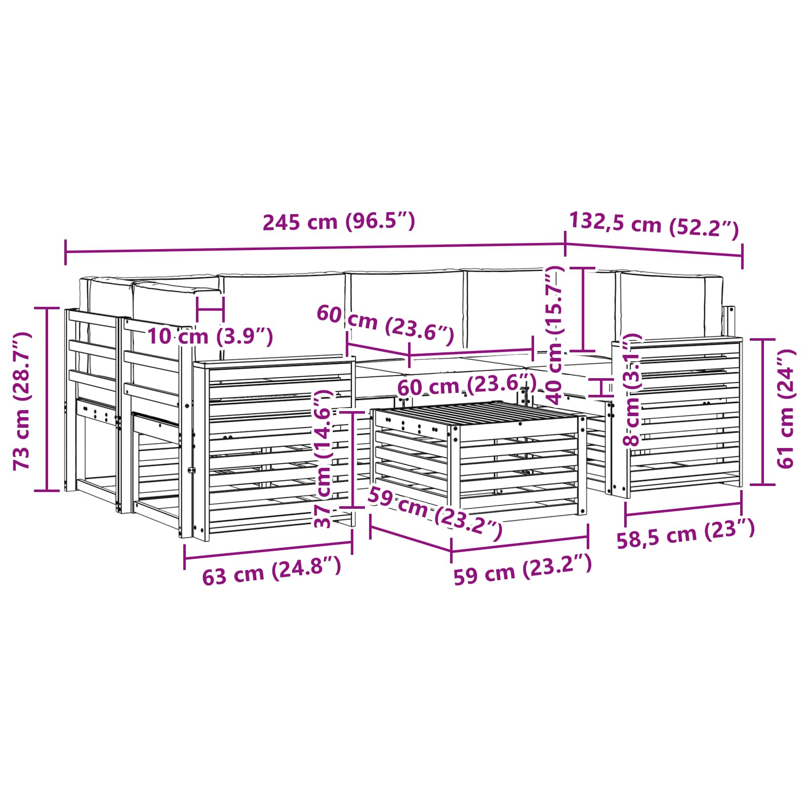 Set vanjskih sofa 7 pcs Prirodna i antracit Čvrsto drvo akacije
