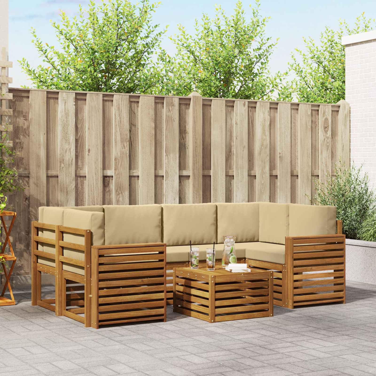 Set vanjskih sofa 7 pcs Prirodna i bež Čvrsto drvo akacije