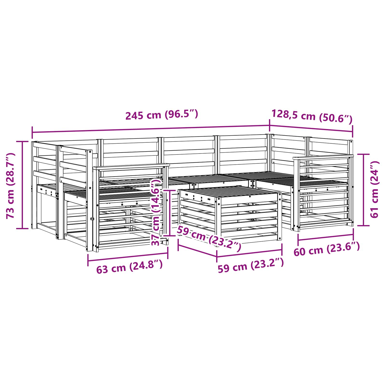 Setovi sofa 7 pcs Prirodna Čvrsto drvo akacije