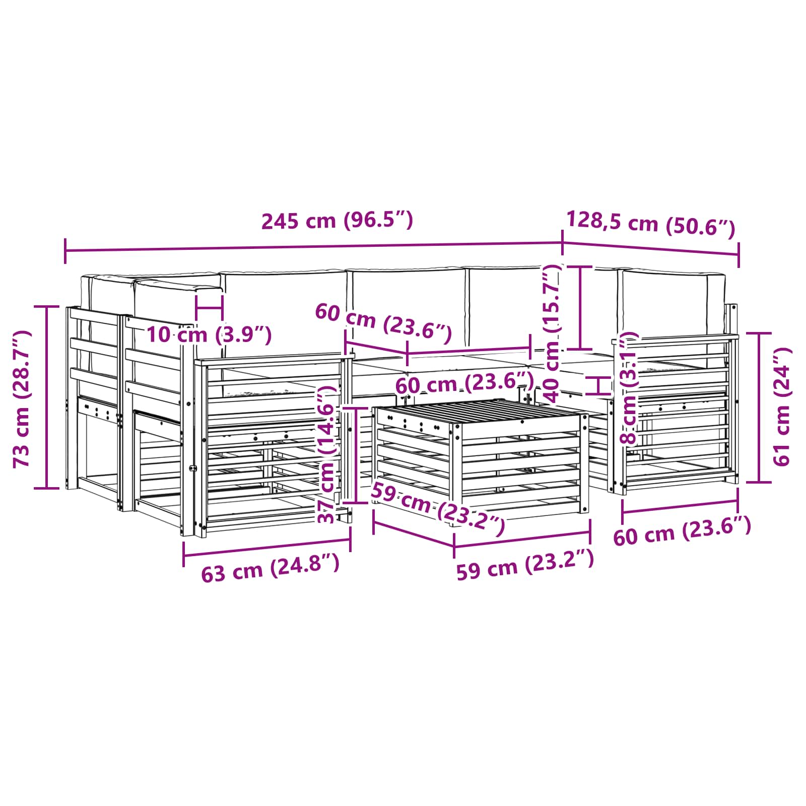 Set vanjskih sofa 7 pcs Prirodna i antracit Čvrsto drvo akacije