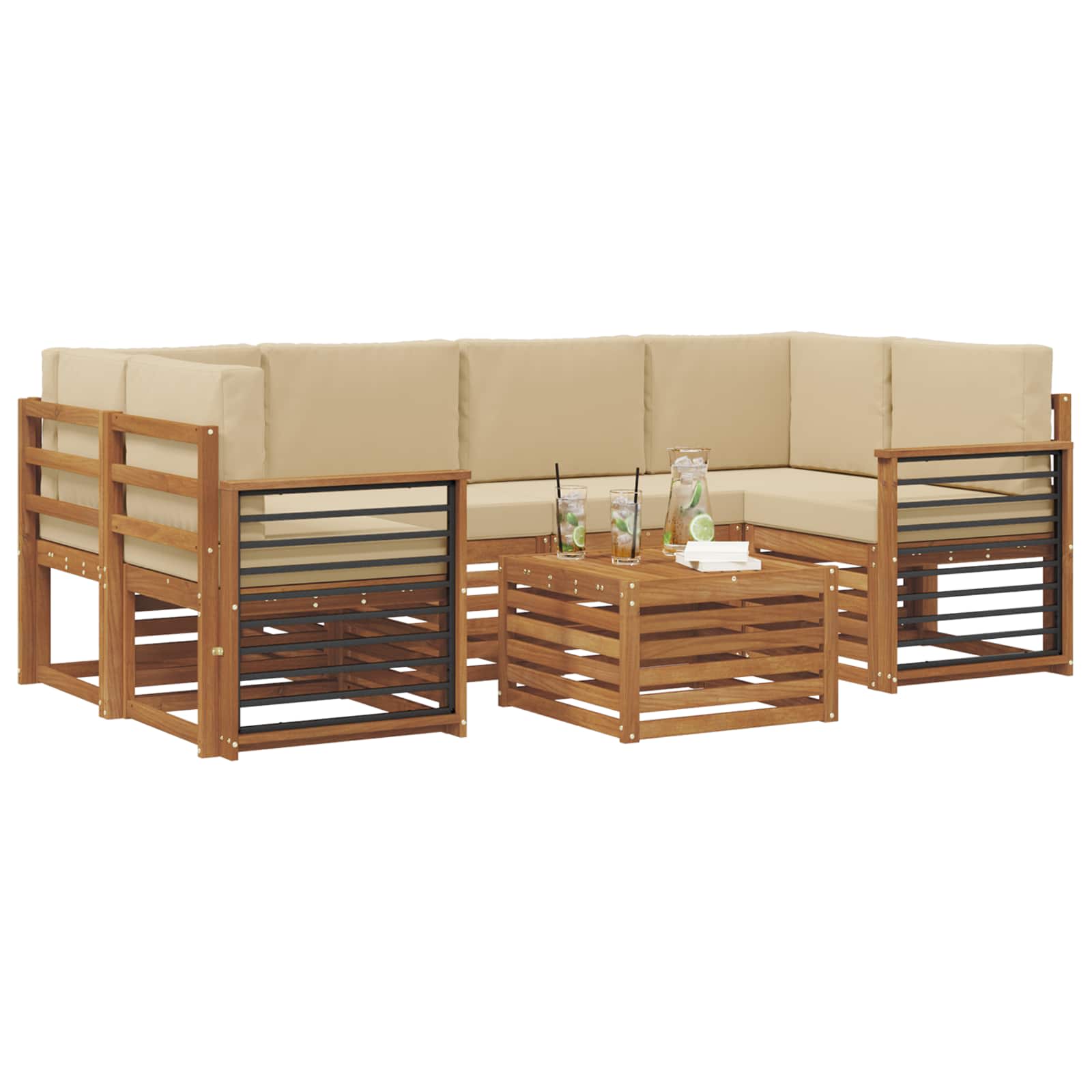 Set vanjskih sofa 7 pcs Prirodna i bež Čvrsto drvo akacije