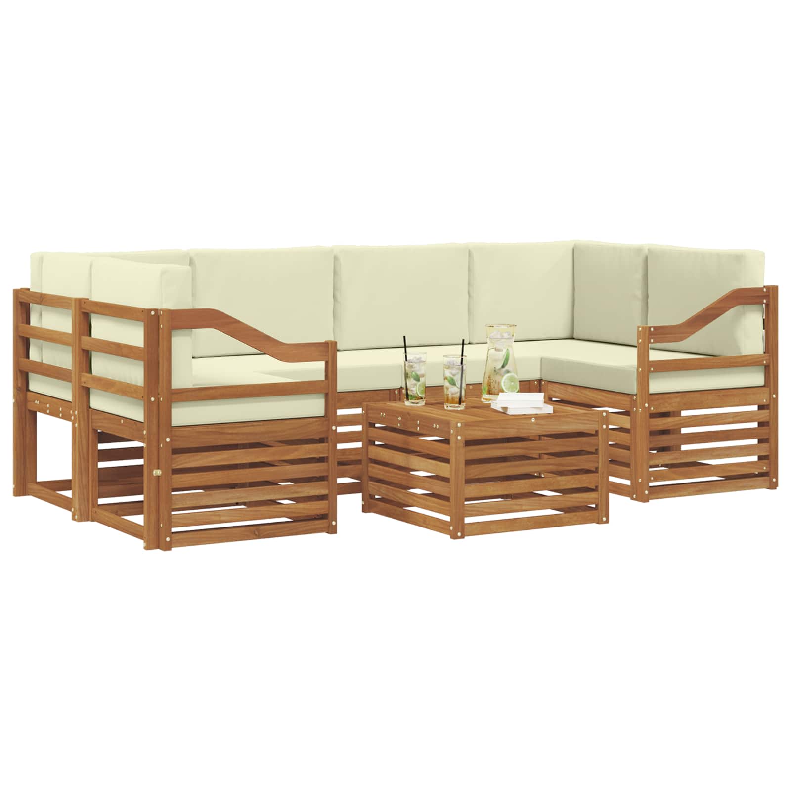 Set vanjskih sofa 7 pcs Prirodna i krem Čvrsto drvo akacije