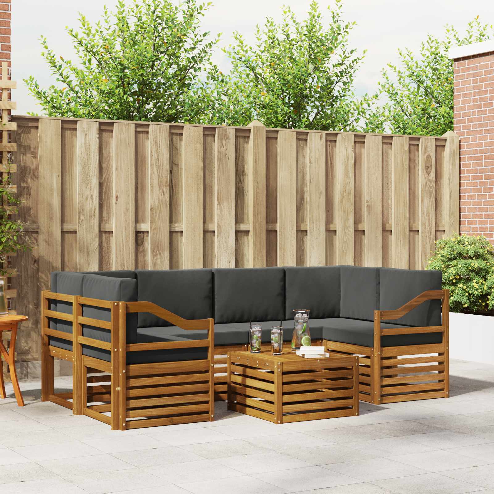 Set vanjskih sofa 7 pcs Prirodna i antracit Čvrsto drvo akacije