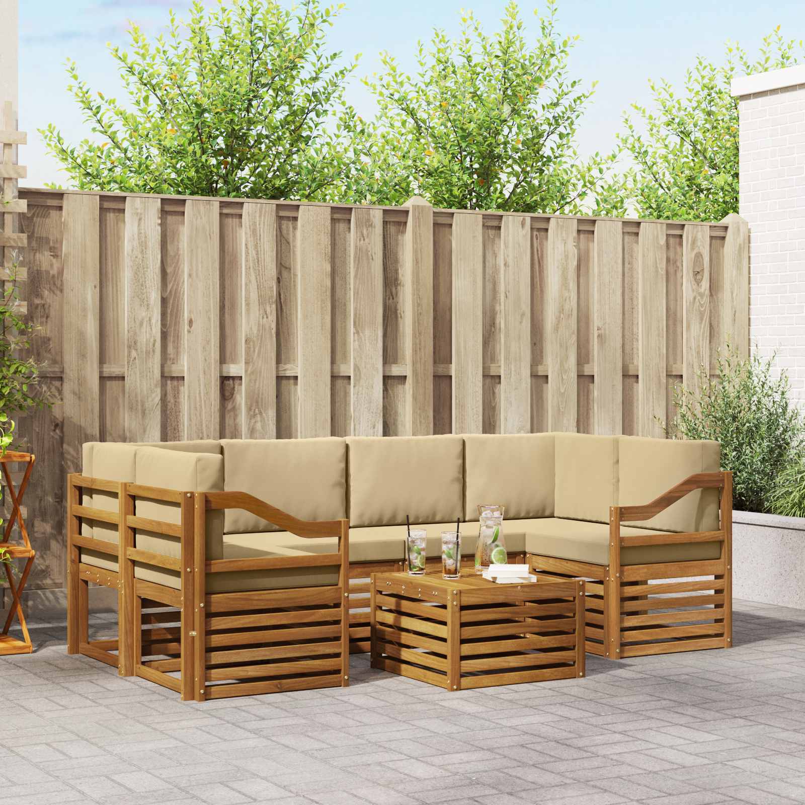 Set vanjskih sofa 7 pcs Prirodna i bež Čvrsto drvo akacije
