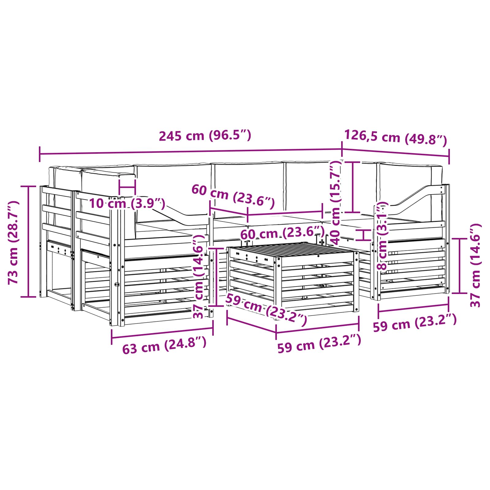 Set vanjskih sofa 7 pcs Prirodna i bež Čvrsto drvo akacije