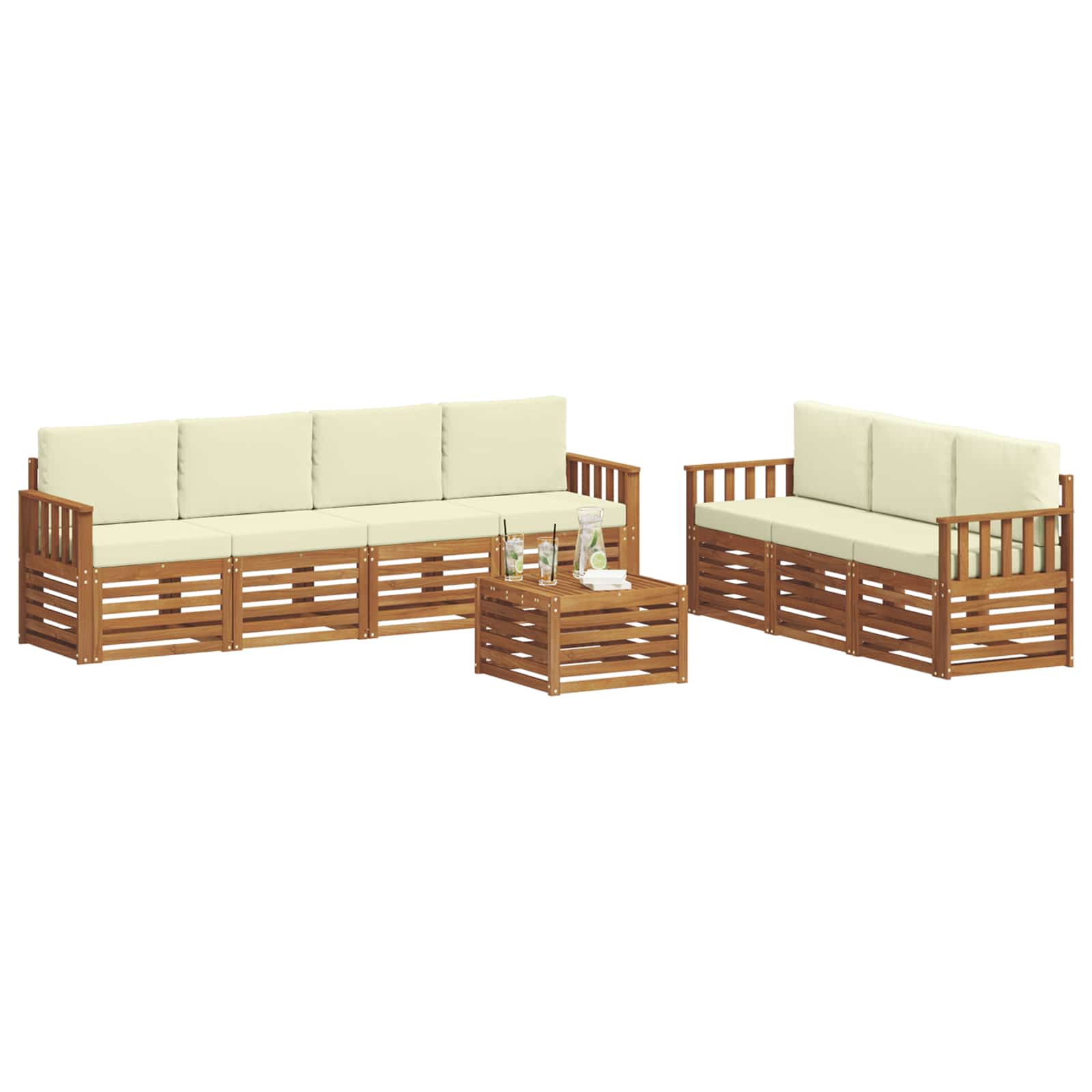 Setovi sofa 8 pcs Prirodna i krem Čvrsto drvo akacije