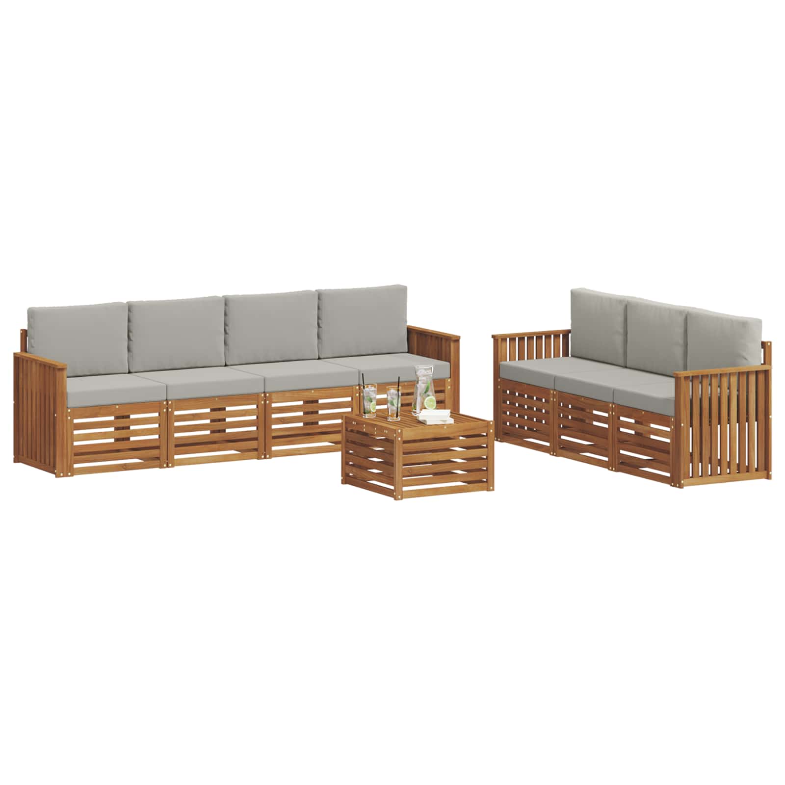 Setovi sofa 8 pcs Prirodna i svijetlo siva Čvrsto drvo akacije