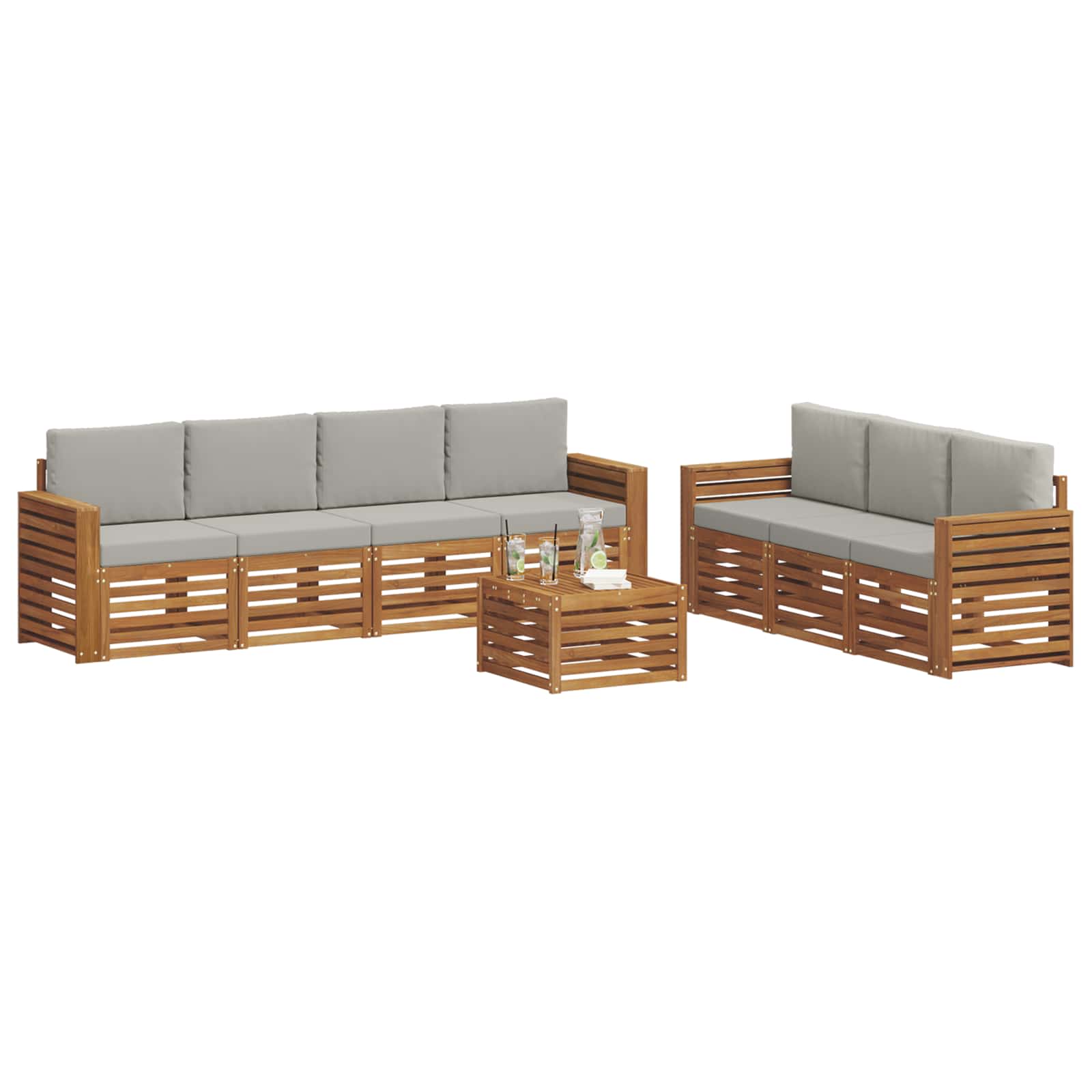 Setovi sofa 8 pcs Prirodna i svijetlo siva Čvrsto drvo akacije