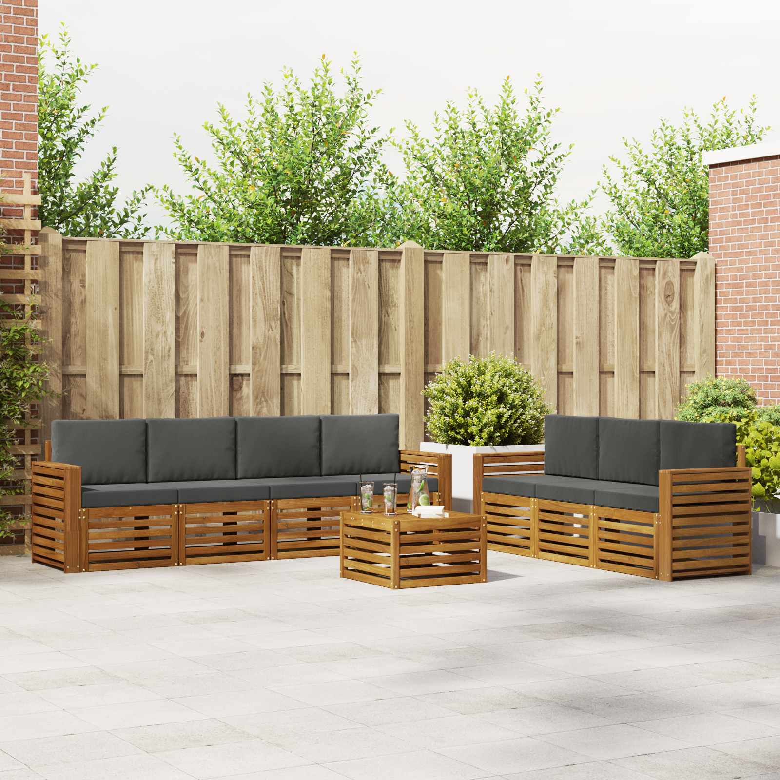 Setovi sofa 8 pcs Prirodna i antracit Čvrsto drvo akacije