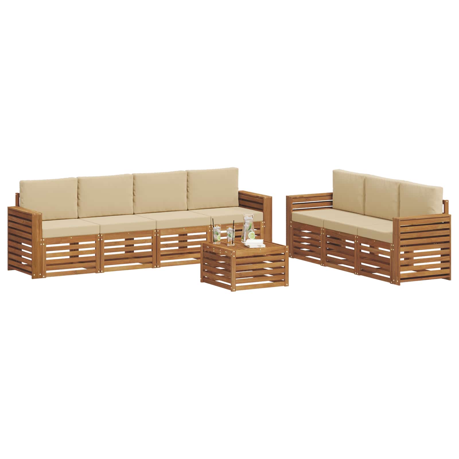 Setovi sofa s jastukom 8 pcs Prirodna i bež Čvrsto drvo akacije