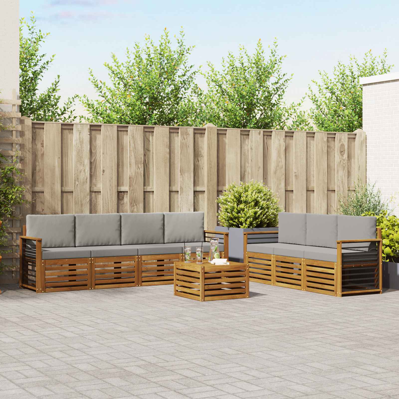 Setovi sofa 8 pcs Prirodna i svijetlo siva Čvrsto drvo akacije