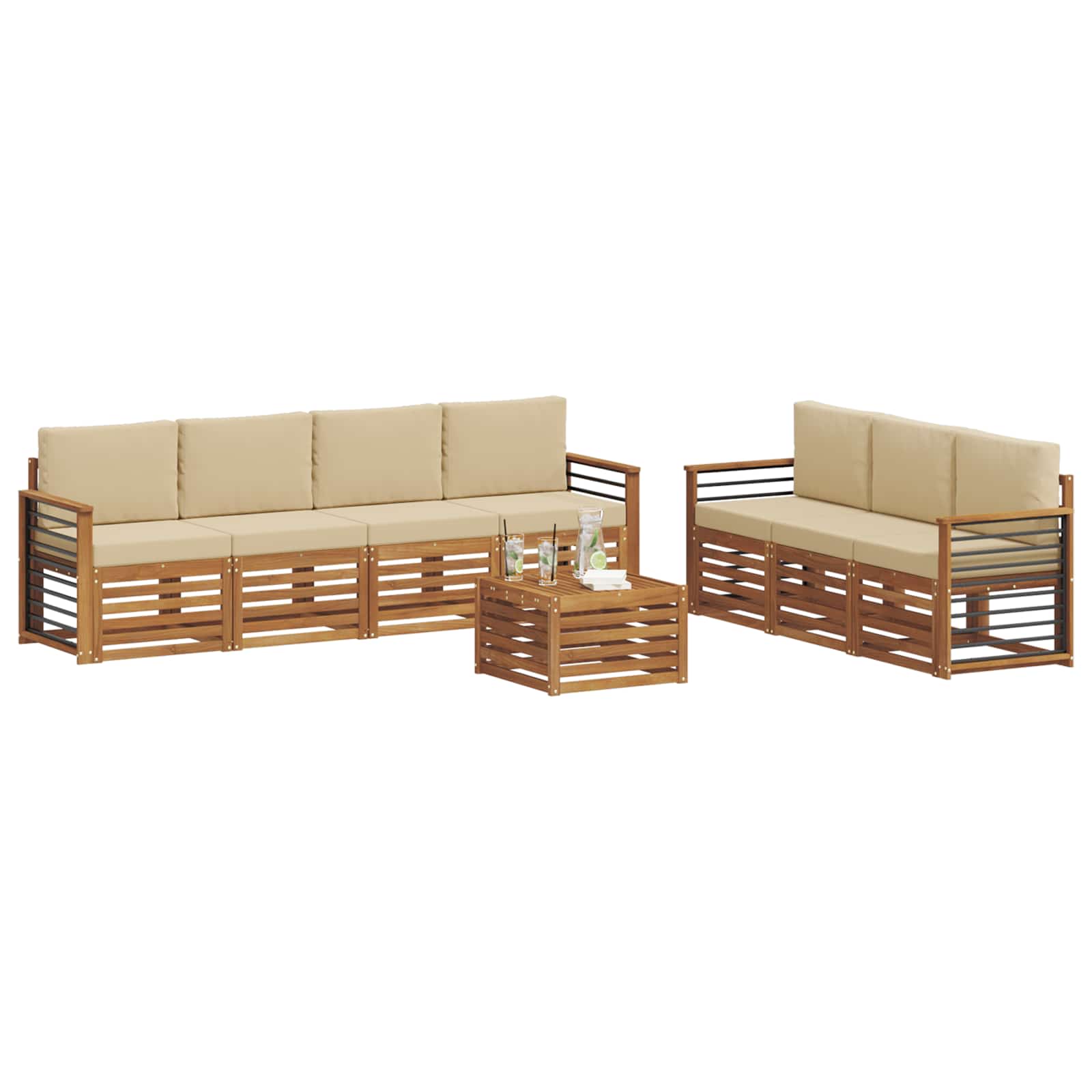 Setovi sofa s jastukom 8 pcs Prirodna i bež Čvrsto drvo akacije
