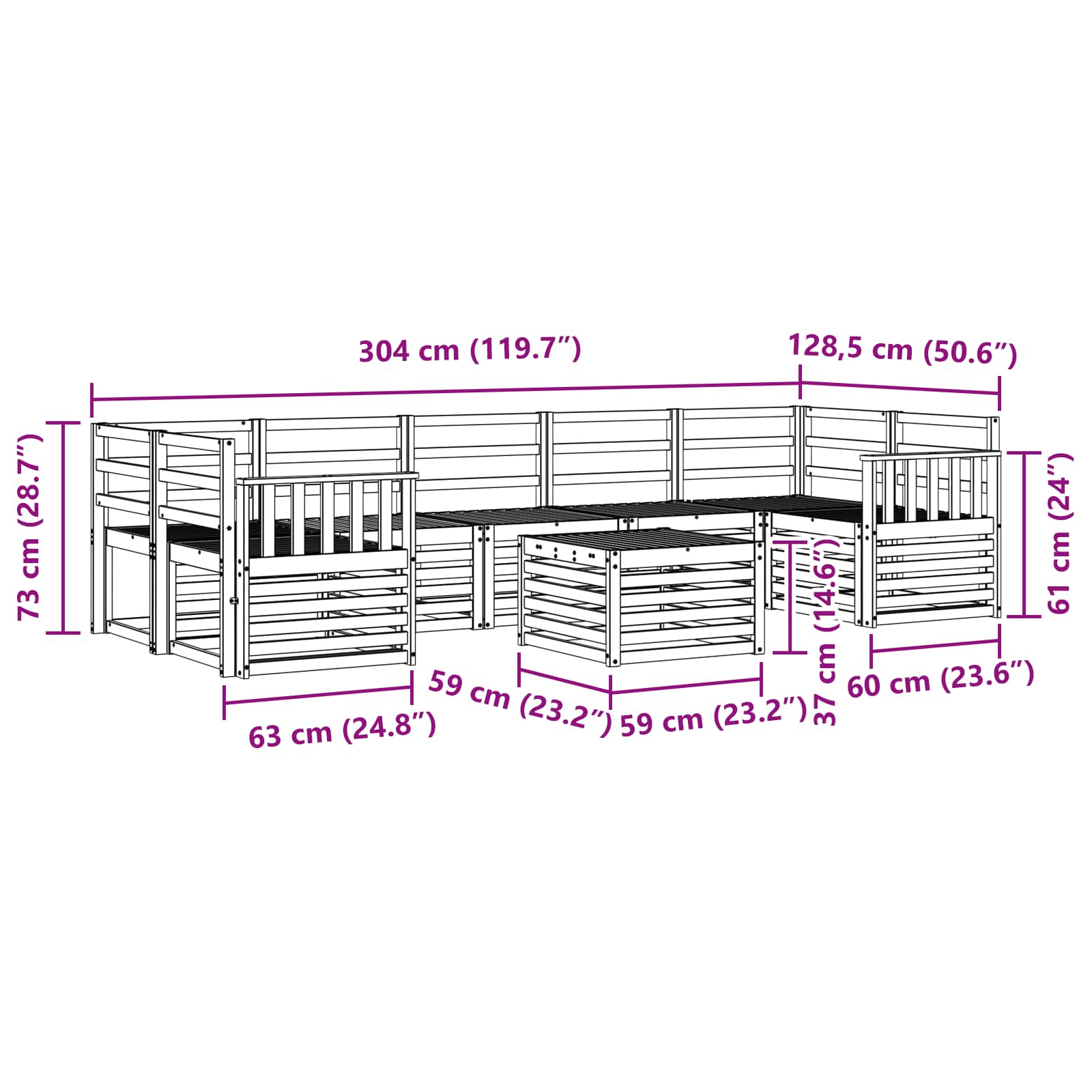 Setovi sofa 8 pcs Prirodna Čvrsto drvo akacije