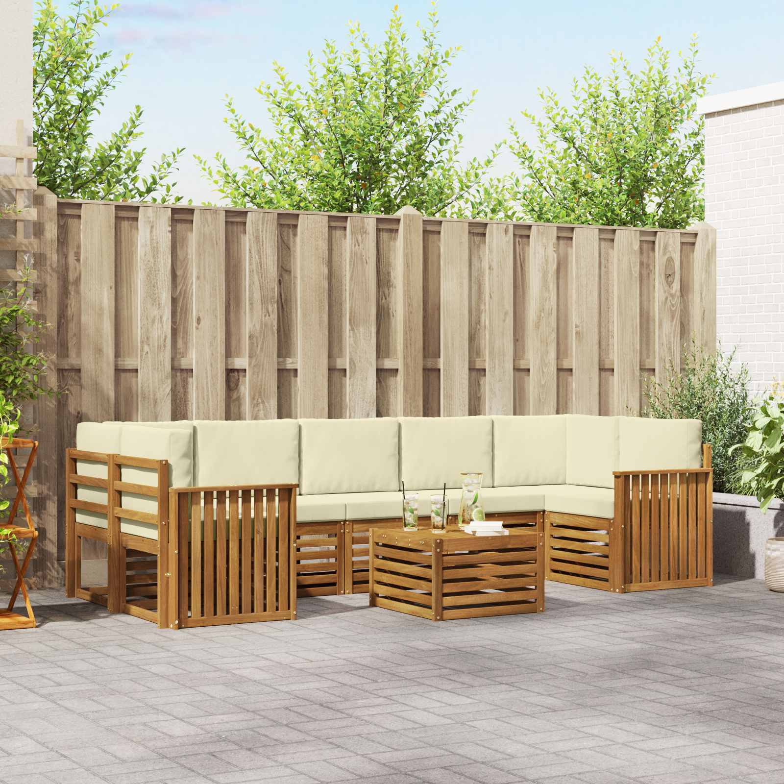 Set vanjskih sofa 8 pcs Prirodna i krem Čvrsto drvo akacije