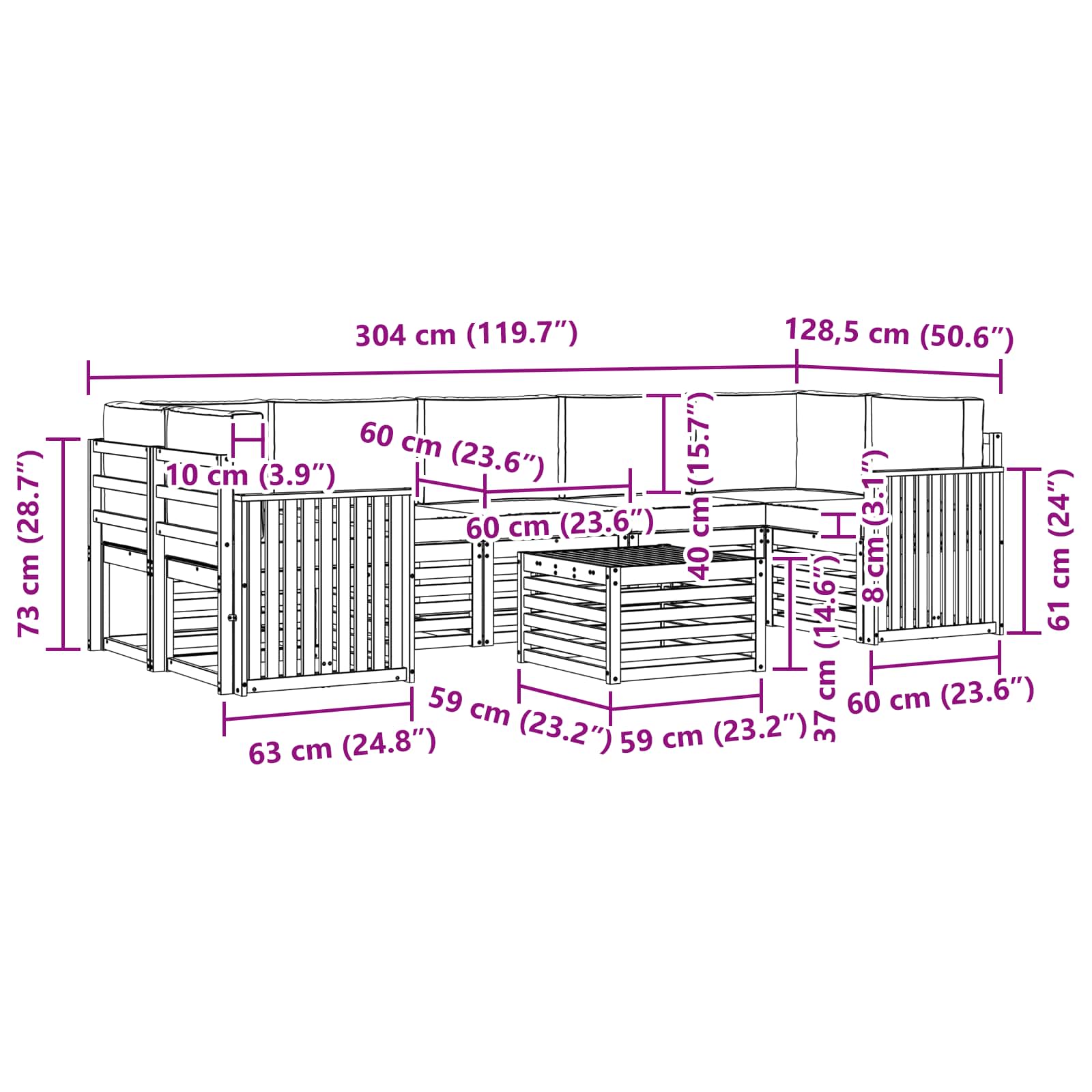 Set vanjskih sofa 8 pcs Prirodna i krem Čvrsto drvo akacije