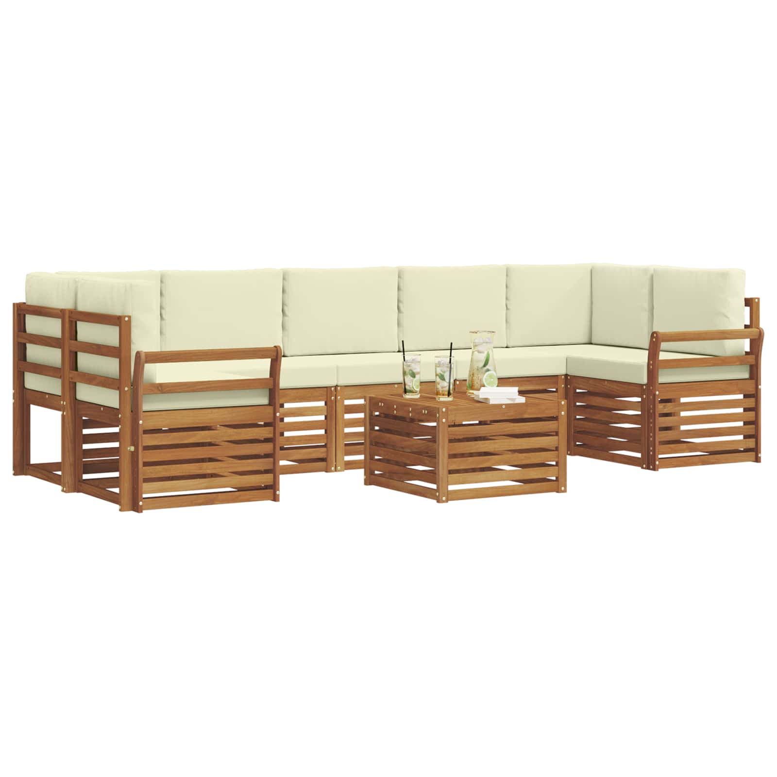 Set vanjskih sofa 8 pcs Prirodna i krem Čvrsto drvo akacije