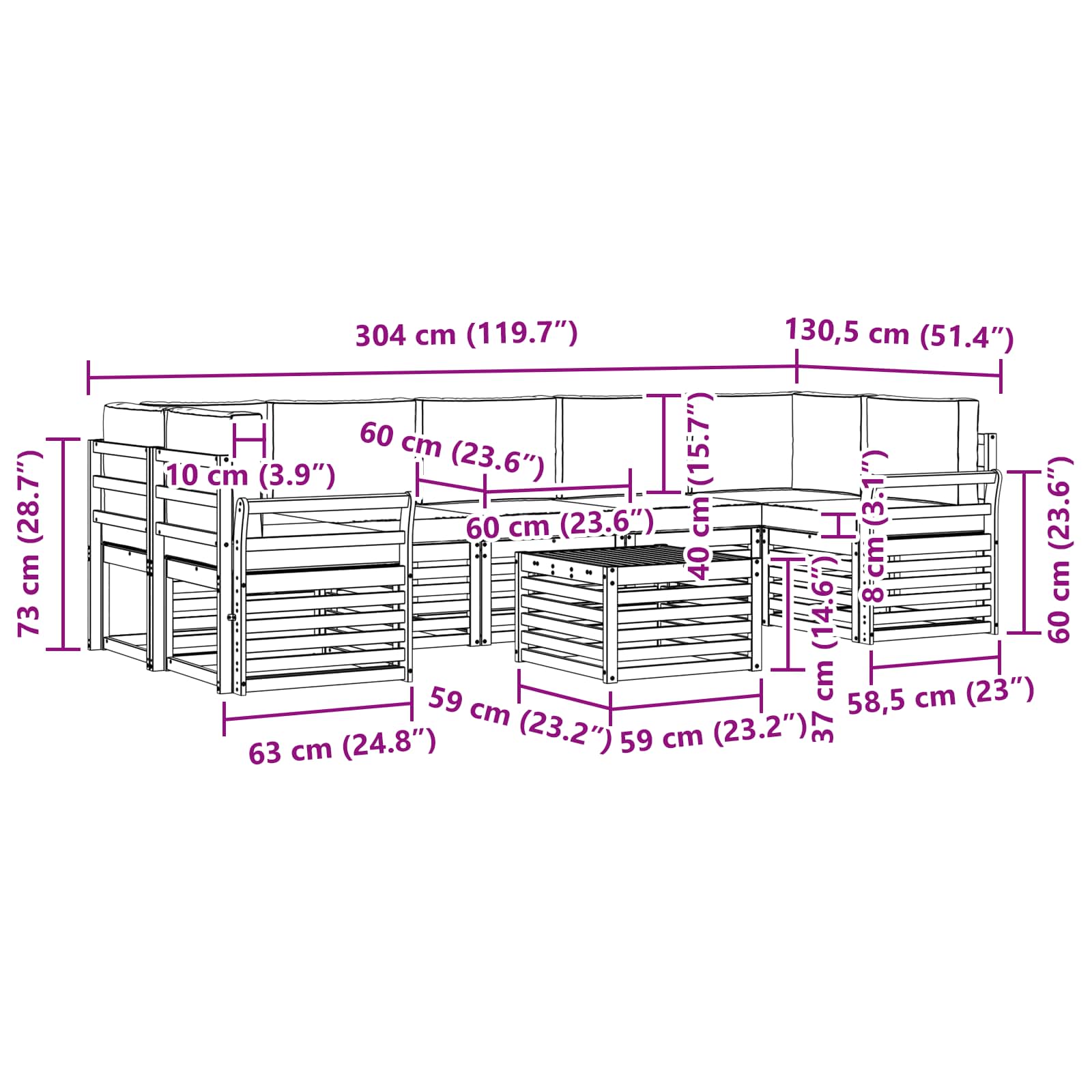 Set vanjskih sofa 8 pcs Prirodna i krem Čvrsto drvo akacije