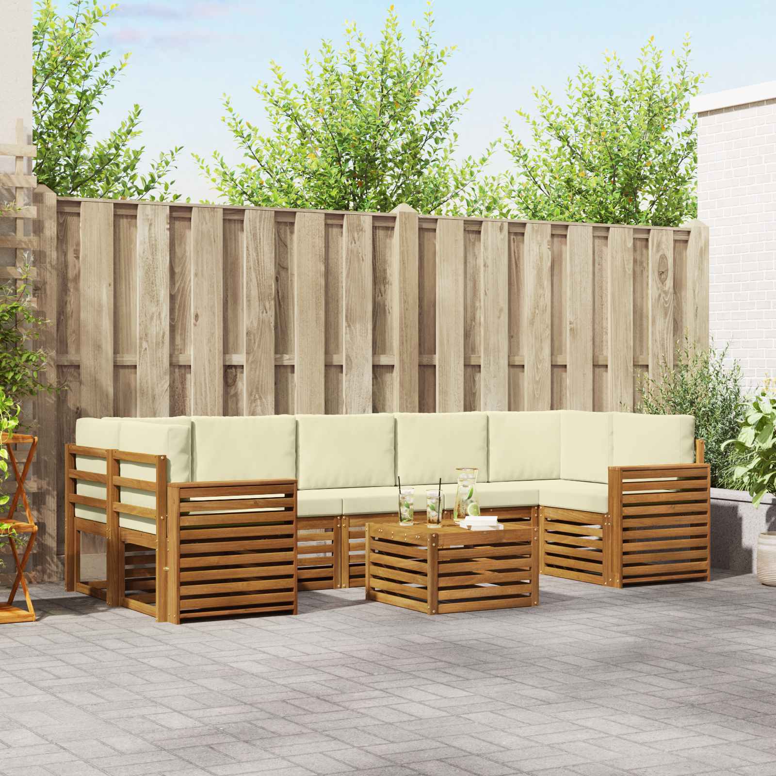 Set vanjskih sofa 8 pcs Prirodna i krem Čvrsto drvo akacije