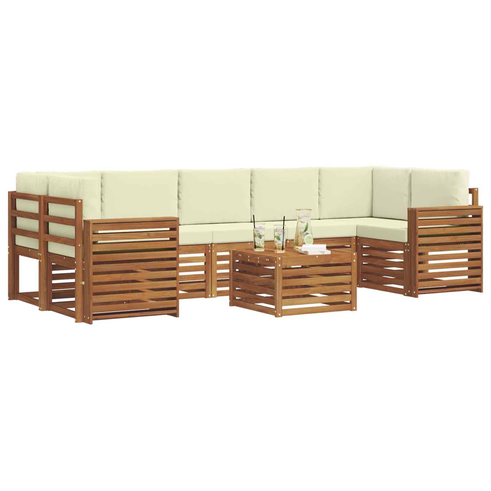 Set vanjskih sofa 8 pcs Prirodna i krem Čvrsto drvo akacije