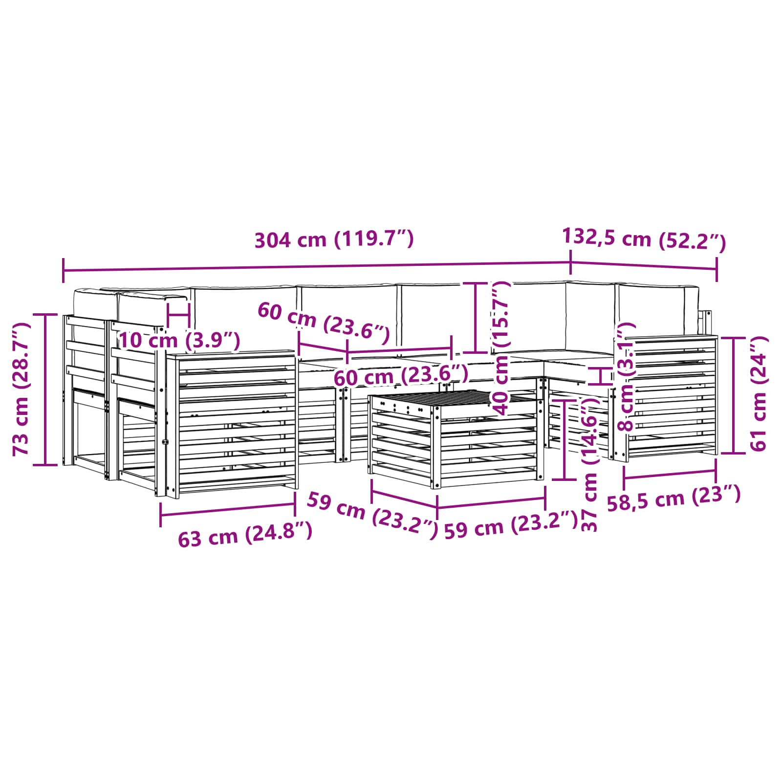 Set vanjskih sofa 8 pcs Prirodna i antracit Čvrsto drvo akacije