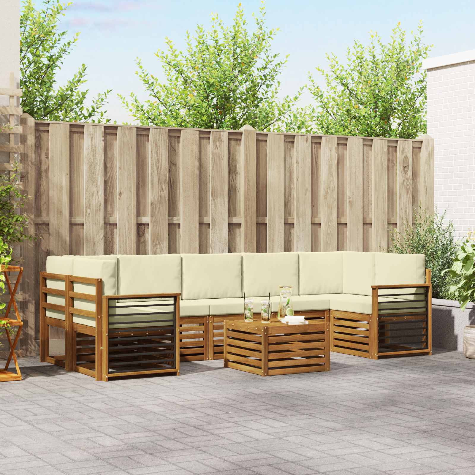 Set vanjskih sofa 8 pcs Prirodna i krem Čvrsto drvo akacije