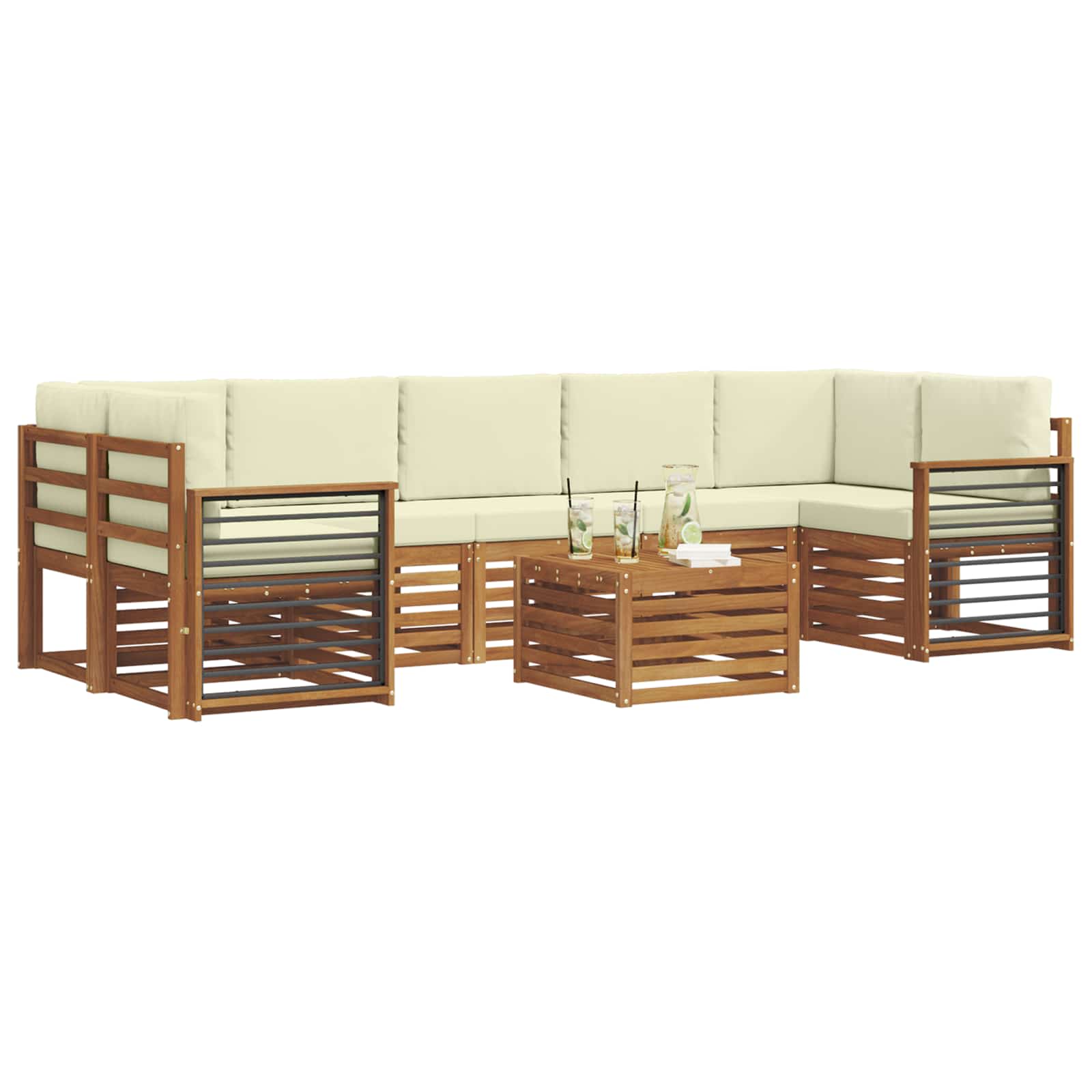 Set vanjskih sofa 8 pcs Prirodna i krem Čvrsto drvo akacije