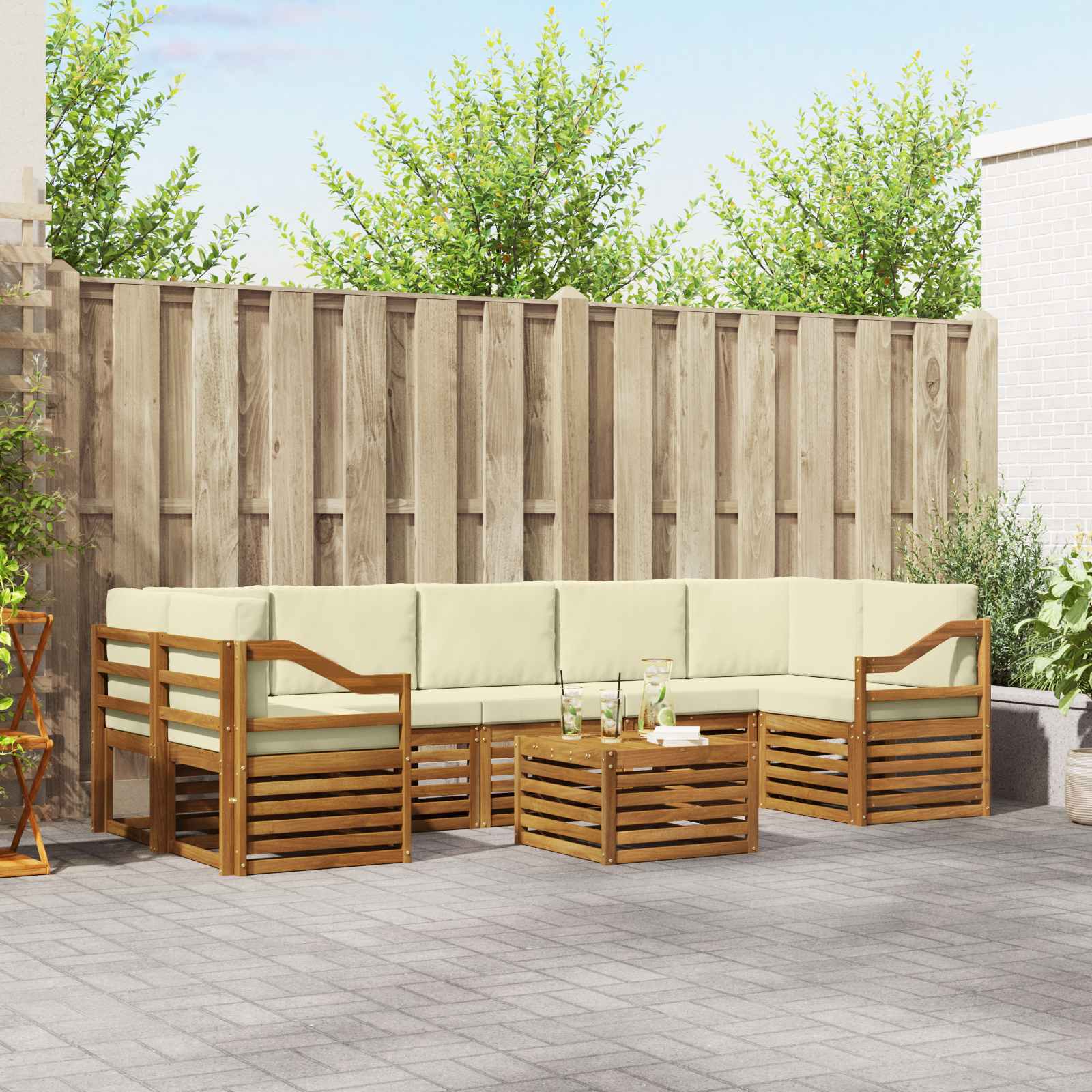 Set vanjskih sofa 8 pcs Prirodna i krem Čvrsto drvo akacije