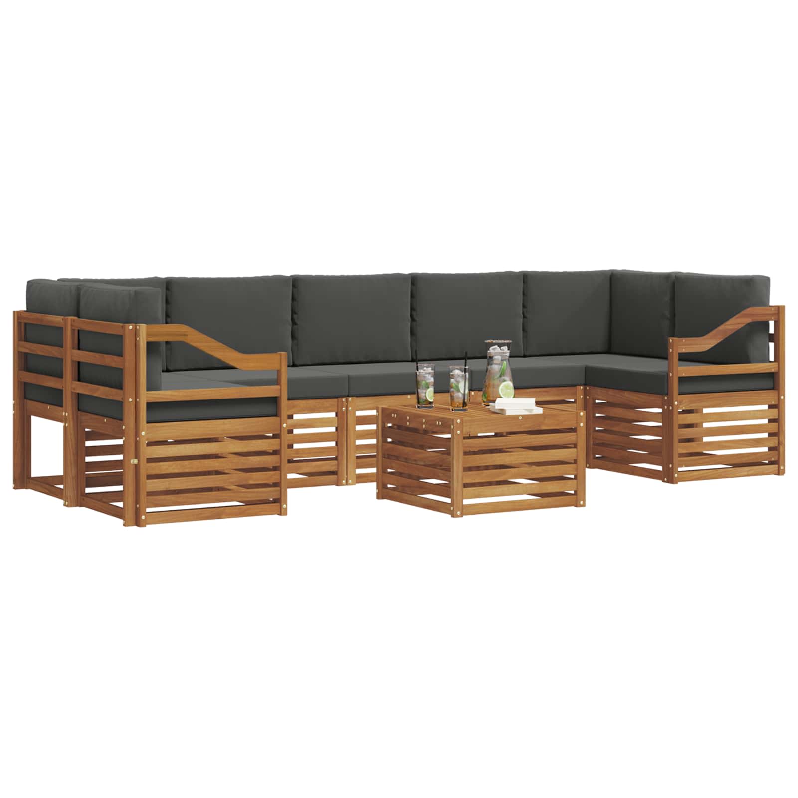 Set vanjskih sofa 8 pcs Prirodna i antracit Čvrsto drvo akacije