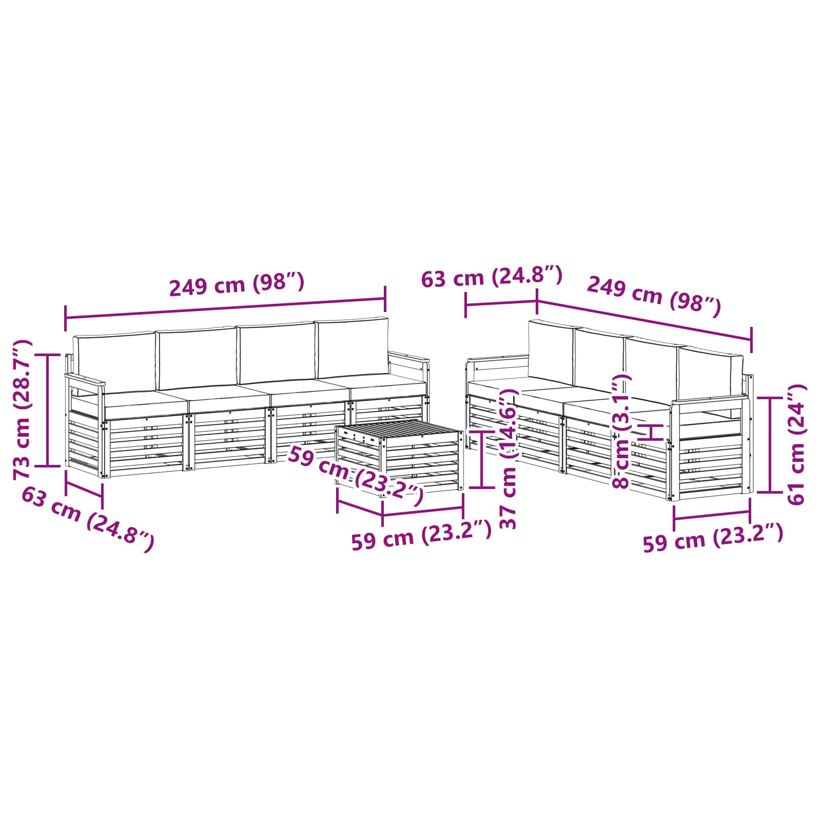 Setovi sofa 9 pcs Prirodna i antracit Čvrsto drvo akacije