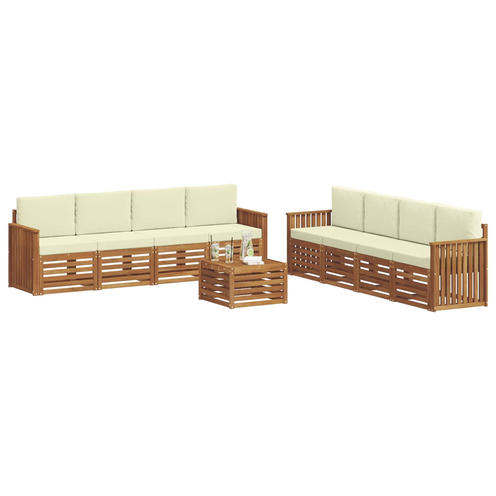 Setovi sofa 9 pcs Prirodna i krem Čvrsto drvo akacije