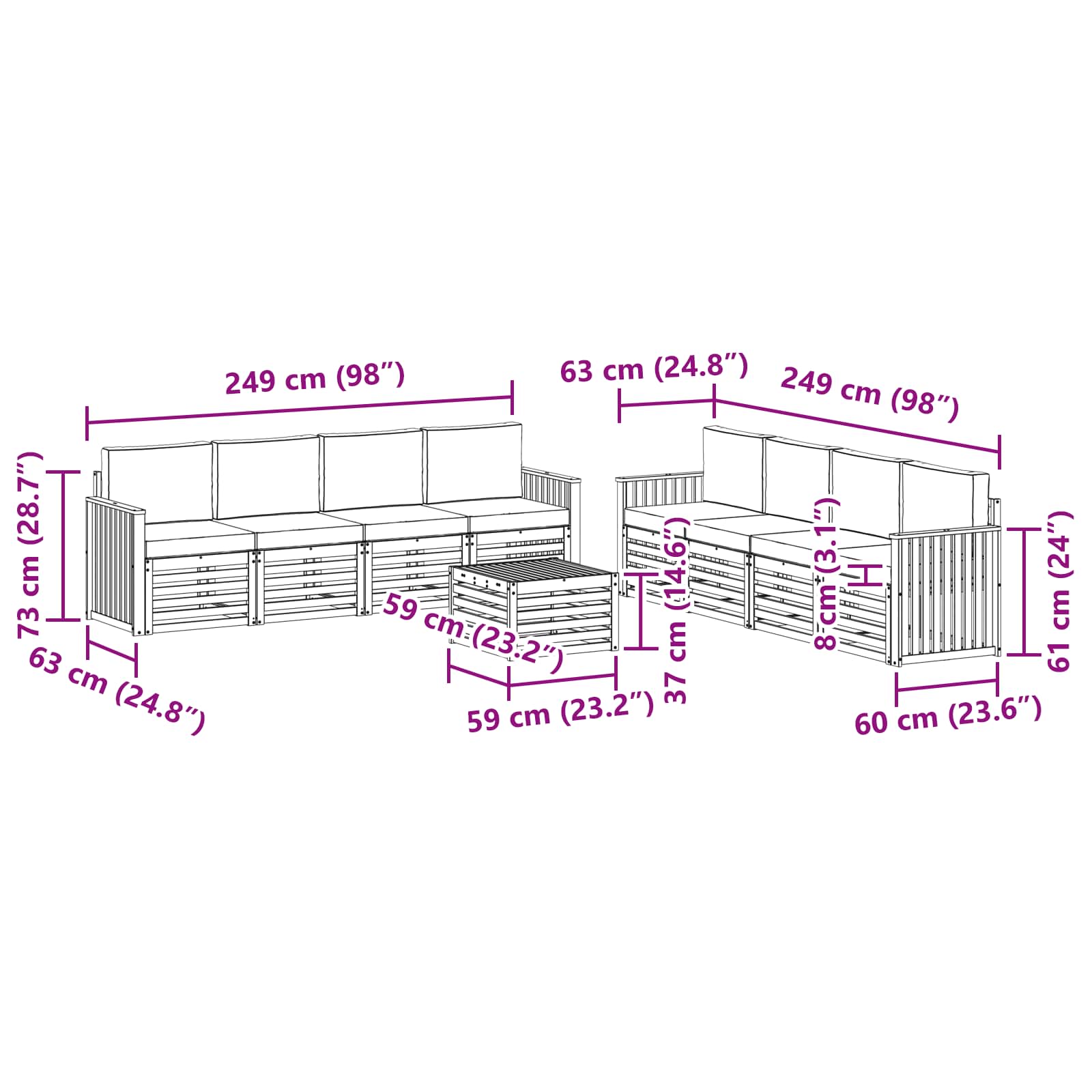 Setovi sofa 9 pcs Prirodna i svijetlo siva Čvrsto drvo akacije