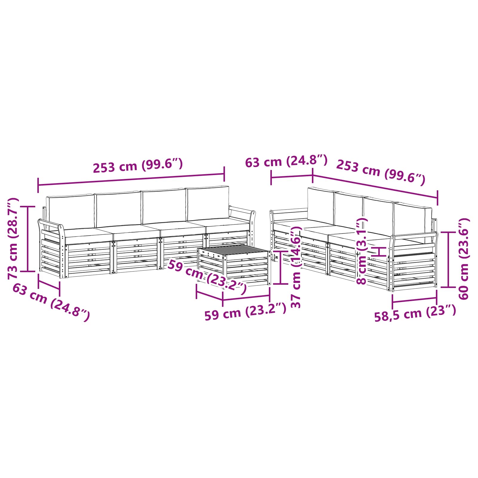 Setovi sofa 9 pcs Prirodna i krem Čvrsto drvo akacije