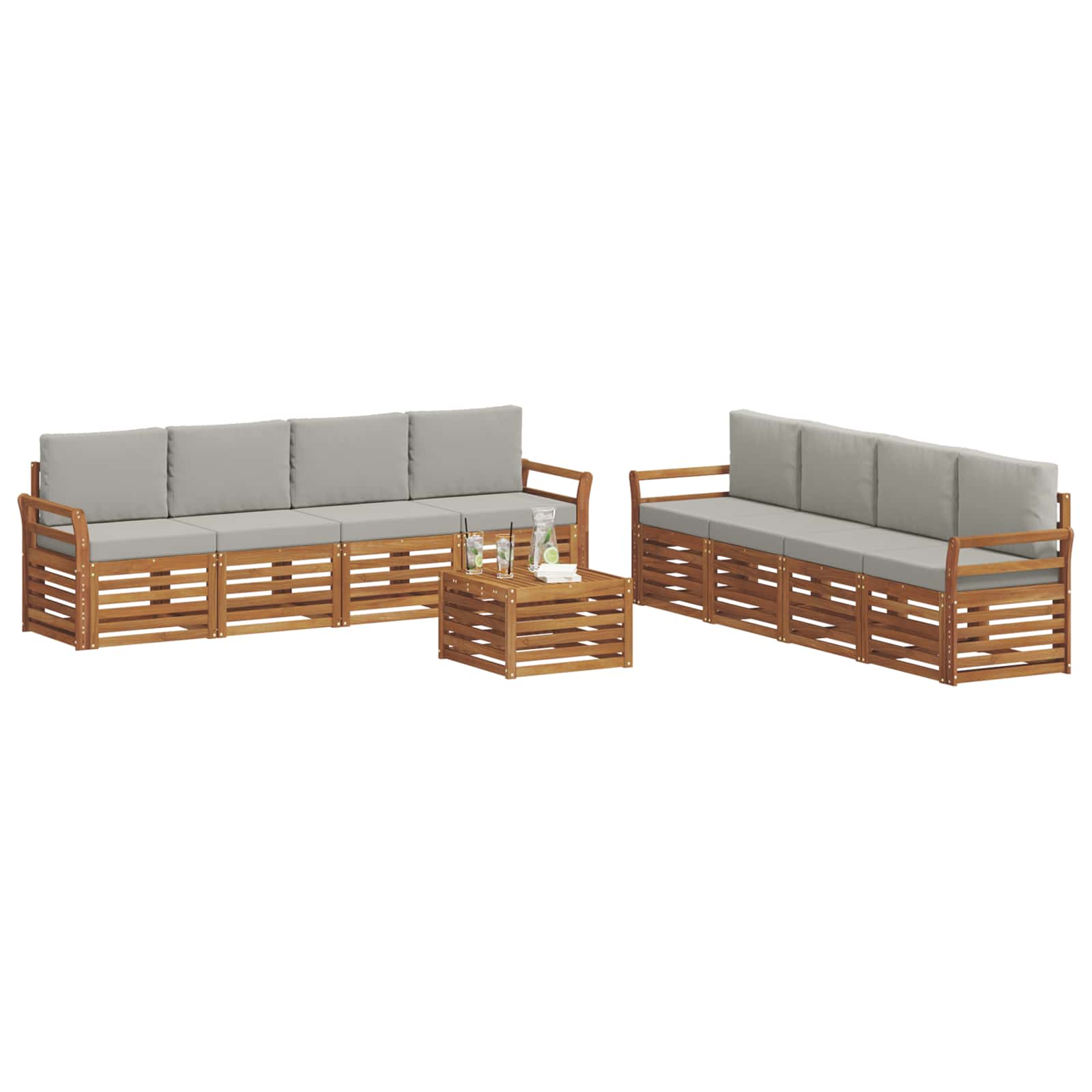 Setovi sofa 9 pcs Prirodna i svijetlo siva Čvrsto drvo akacije