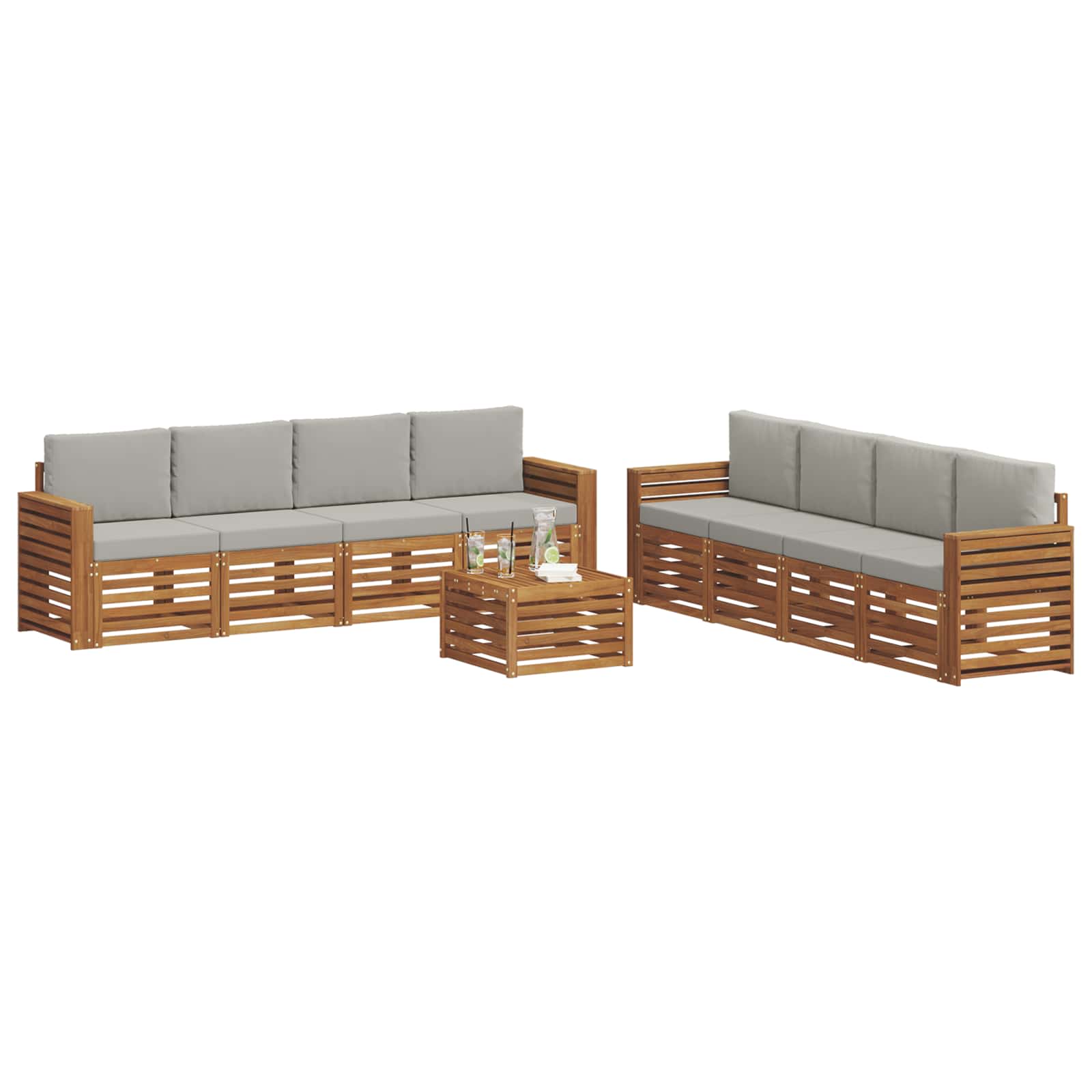 Setovi sofa 9 pcs Prirodna i svijetlo siva Čvrsto drvo akacije